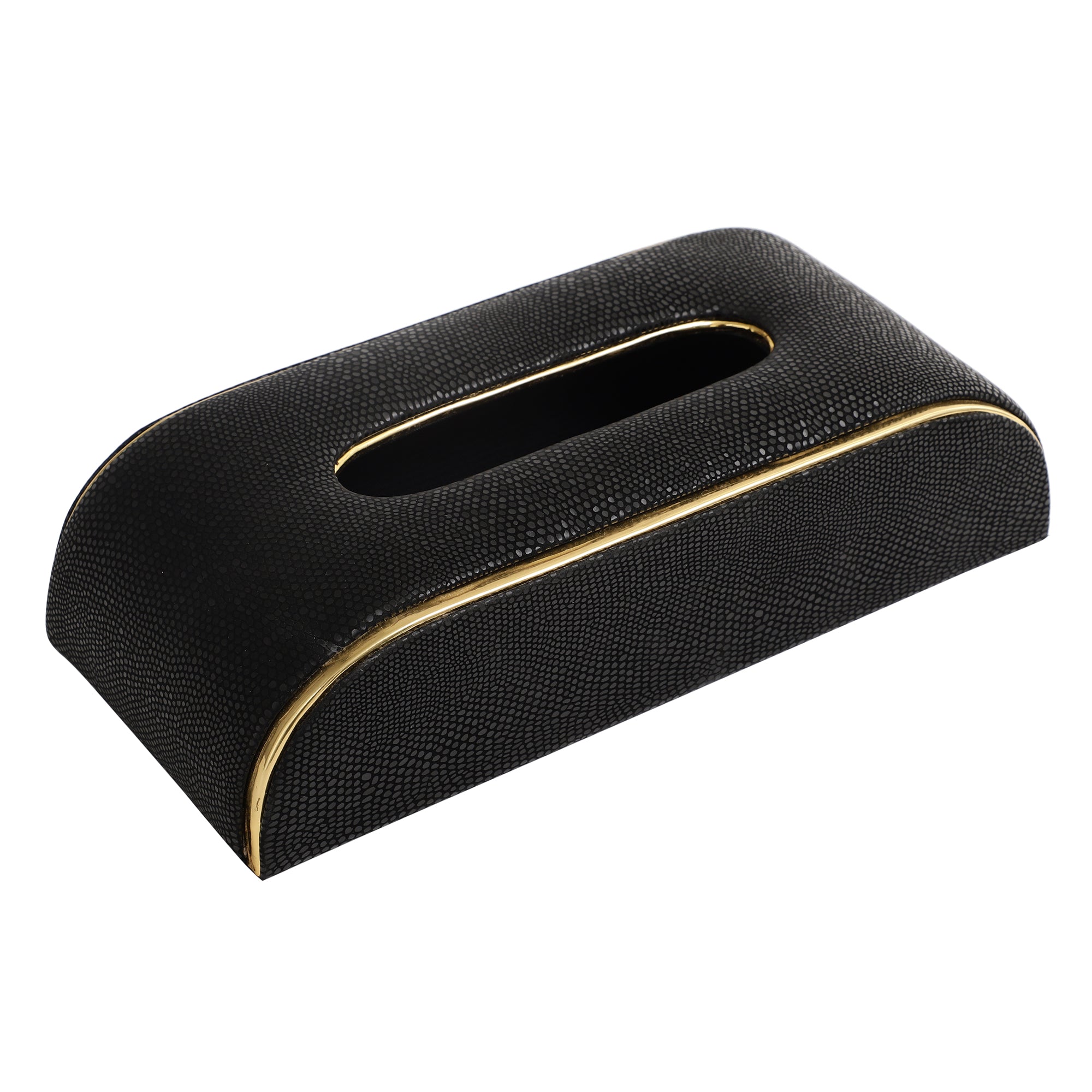 Sleek Slant Leather Napkin Box Black
