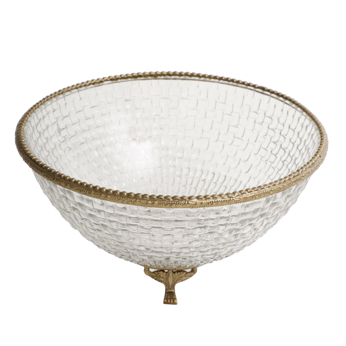 Ribbed Glass Antique Brass Bowl M.M.I. OVERSEAS