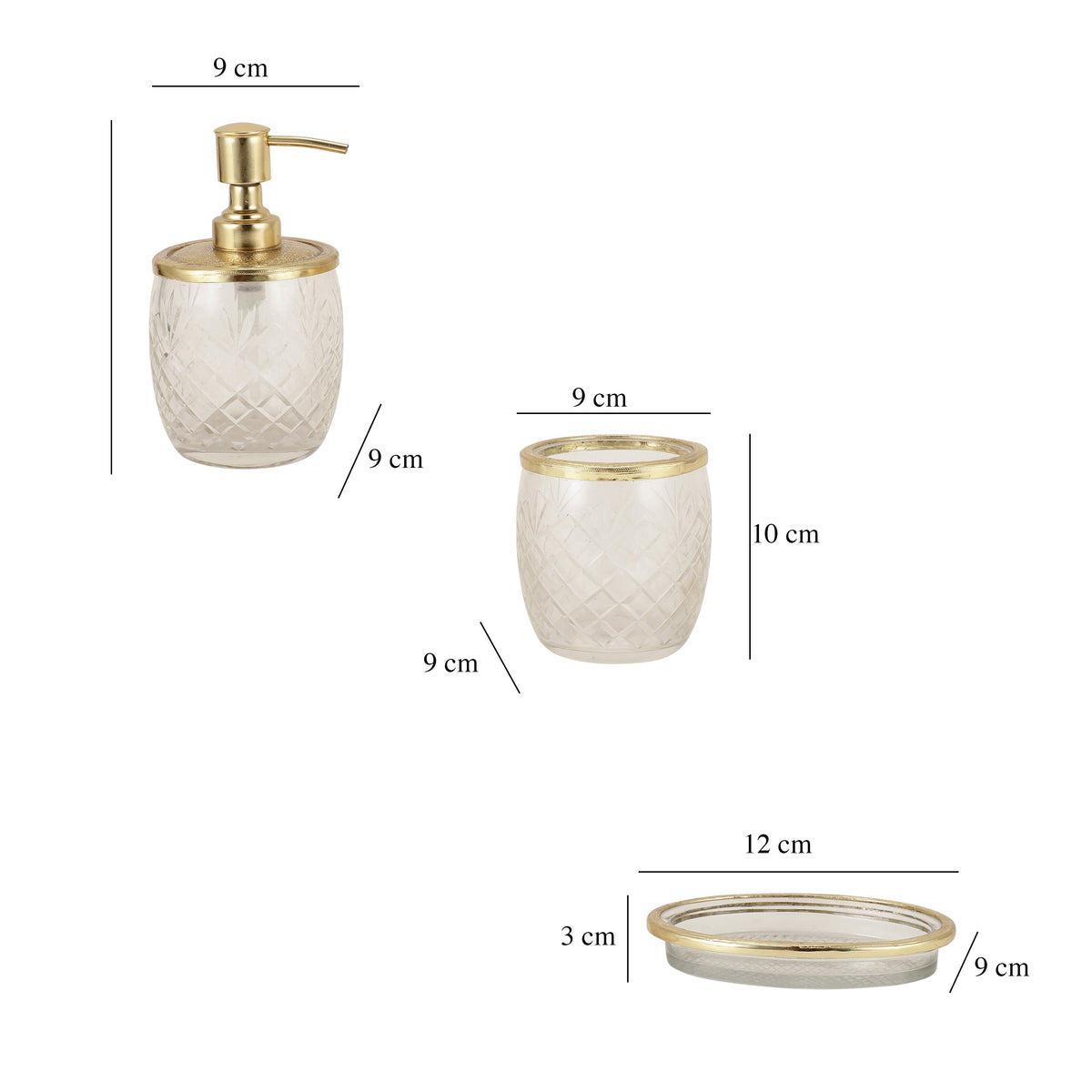 Olivia Daimond Crystal Cut bathroom set in gold M.M.I. OVERSEAS