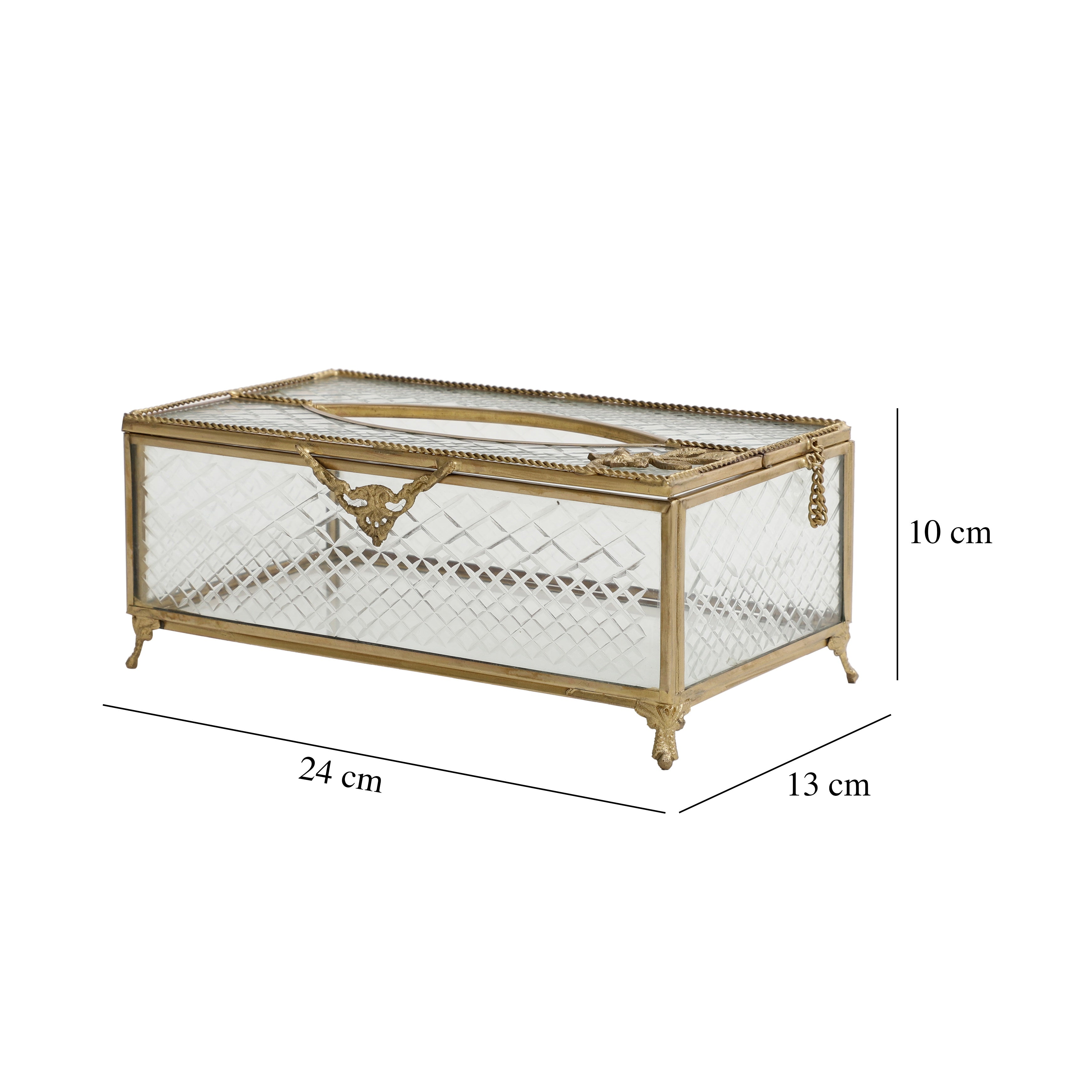 Gleaming Crackle Glass Tissue Box with Antique Brass M.M.I. OVERSEAS