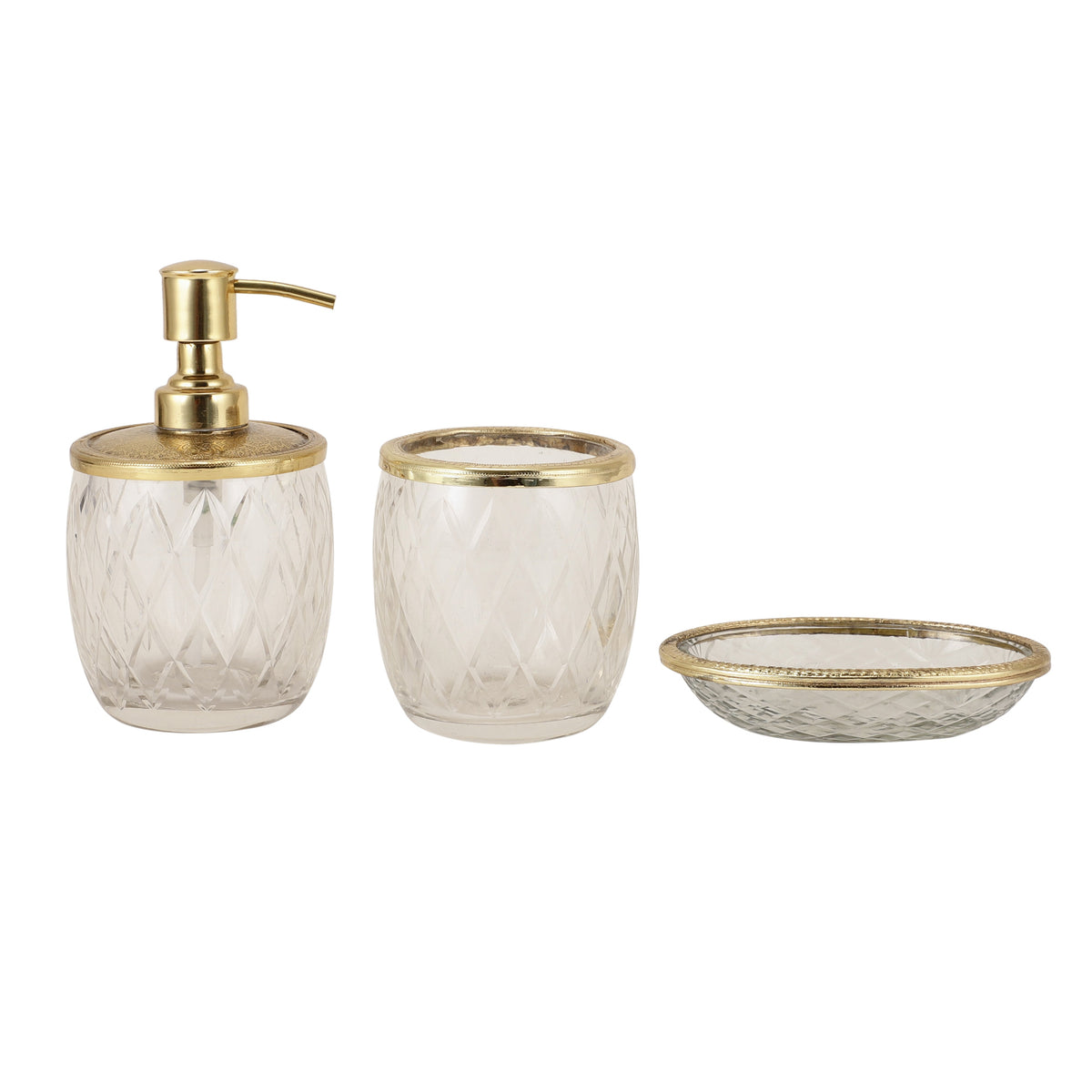 Olivia Daimond Crystal Cut bathroom set in gold M.M.I. OVERSEAS