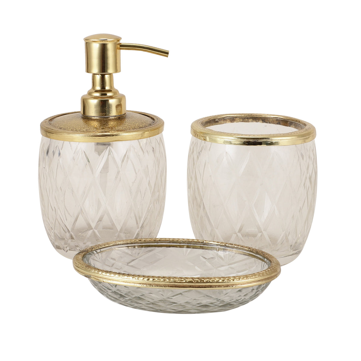 Olivia Daimond Crystal Cut bathroom set in gold M.M.I. OVERSEAS