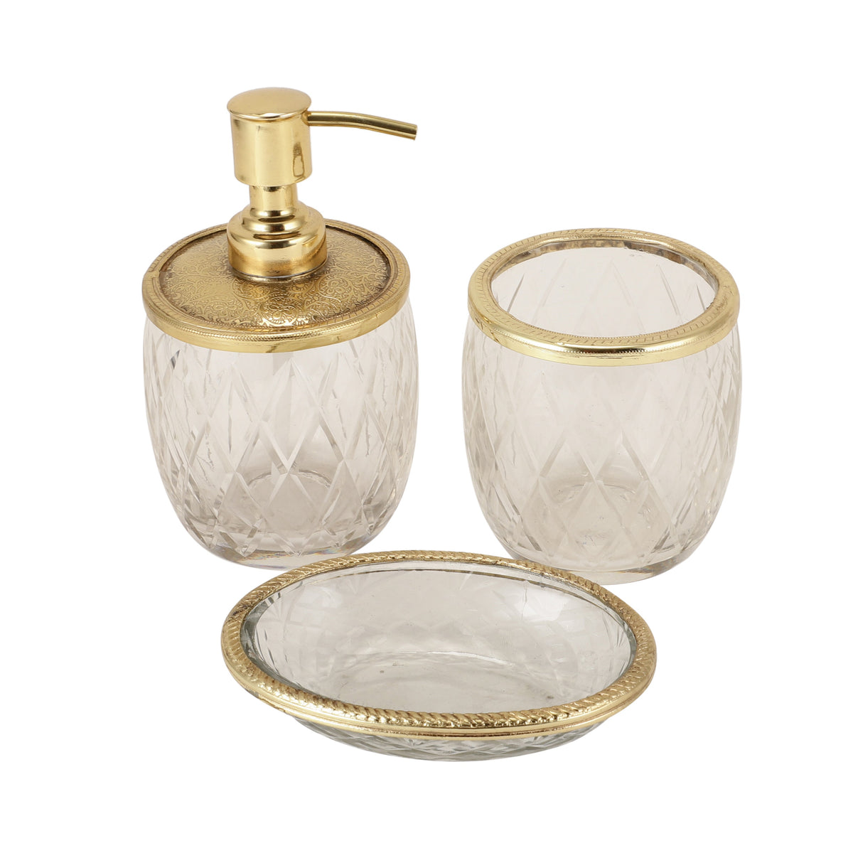 Olivia Daimond Crystal Cut bathroom set in gold M.M.I. OVERSEAS