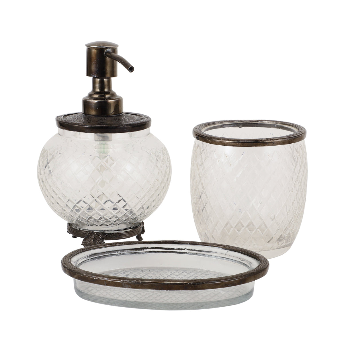 Olivia Daimond Crystal Cut bathroom set in Black M.M.I. OVERSEAS