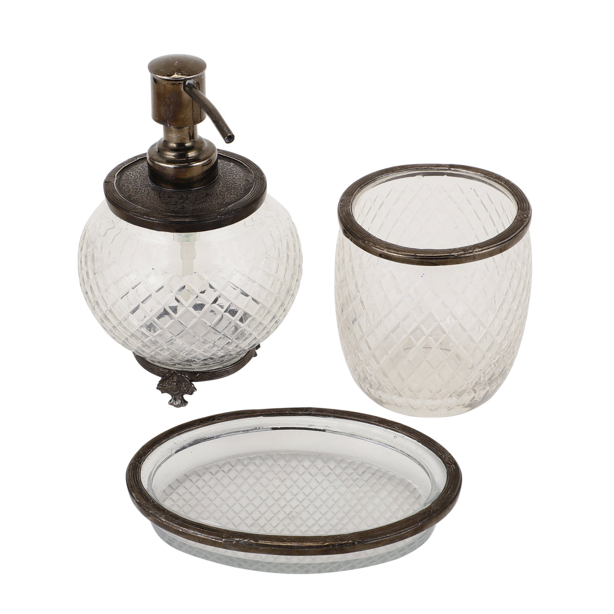 Olivia Daimond Crystal Cut bathroom set in Black M.M.I. OVERSEAS