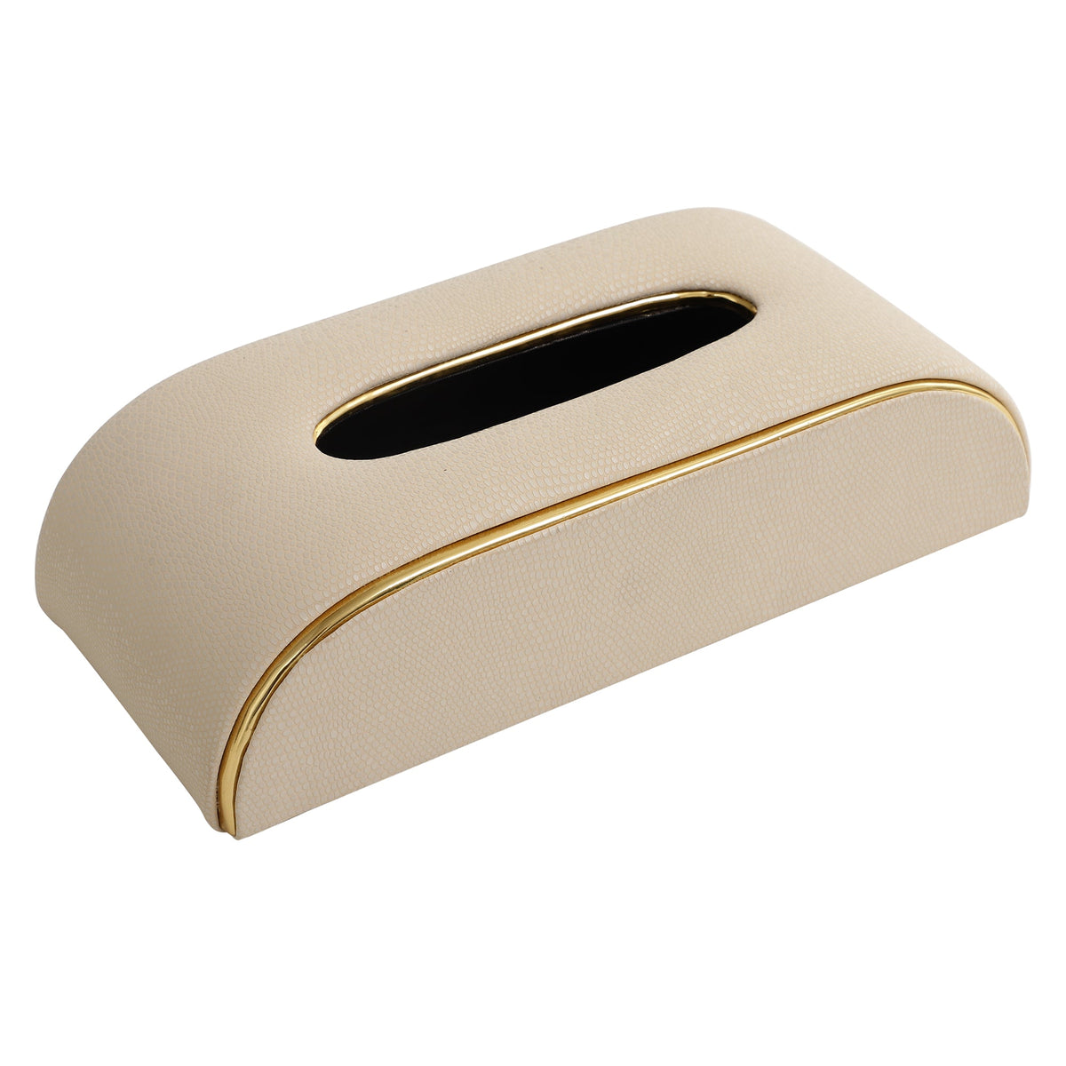 Sleek Slant Leather Napkin Box Cream M.M.I. OVERSEAS