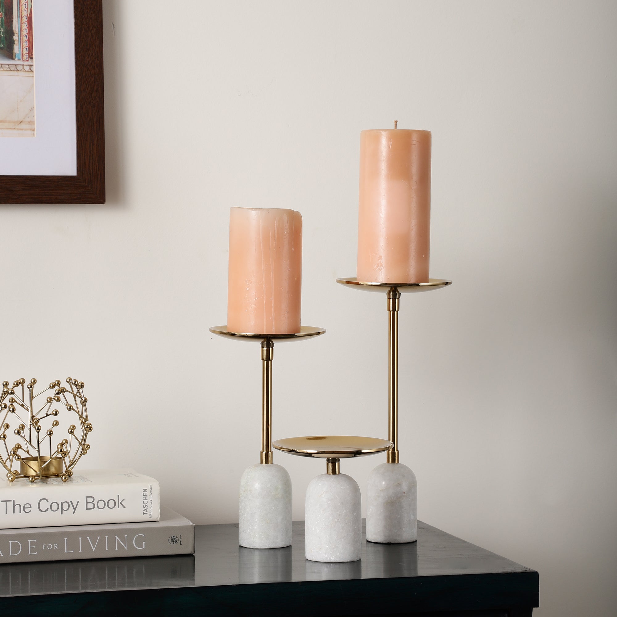 Marble Pri Pillar Candle Gold Set M.M.I. OVERSEAS
