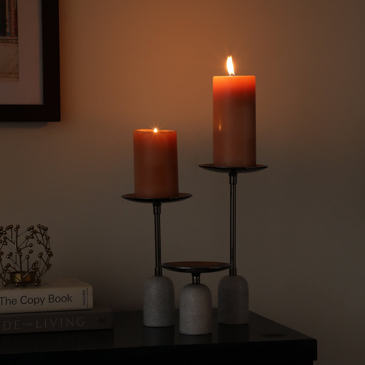 Marble Pri Pillar Candle Black Set M.M.I. OVERSEAS