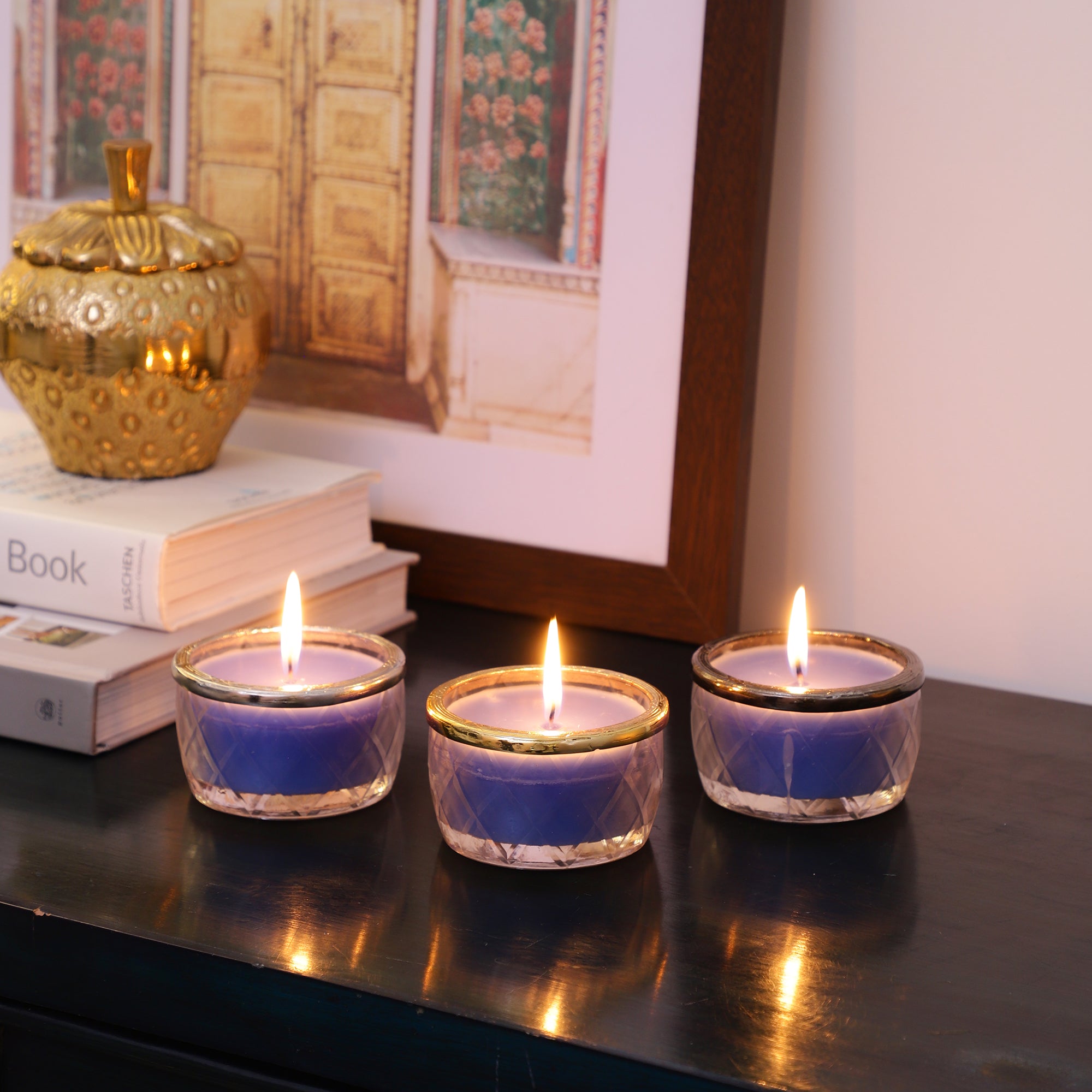 ocean breeze blue Scented candle jar with Silver ring