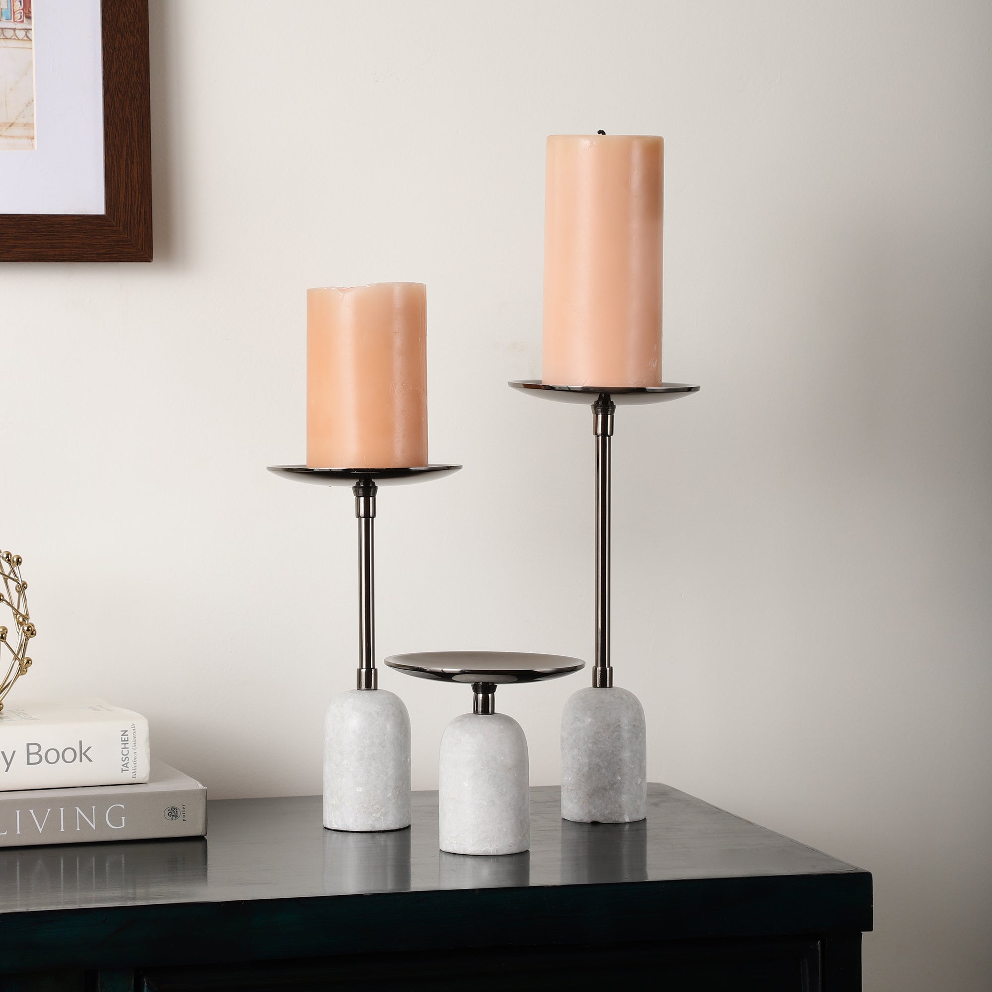 Marble Pri Pillar Candle Black Set M.M.I. OVERSEAS