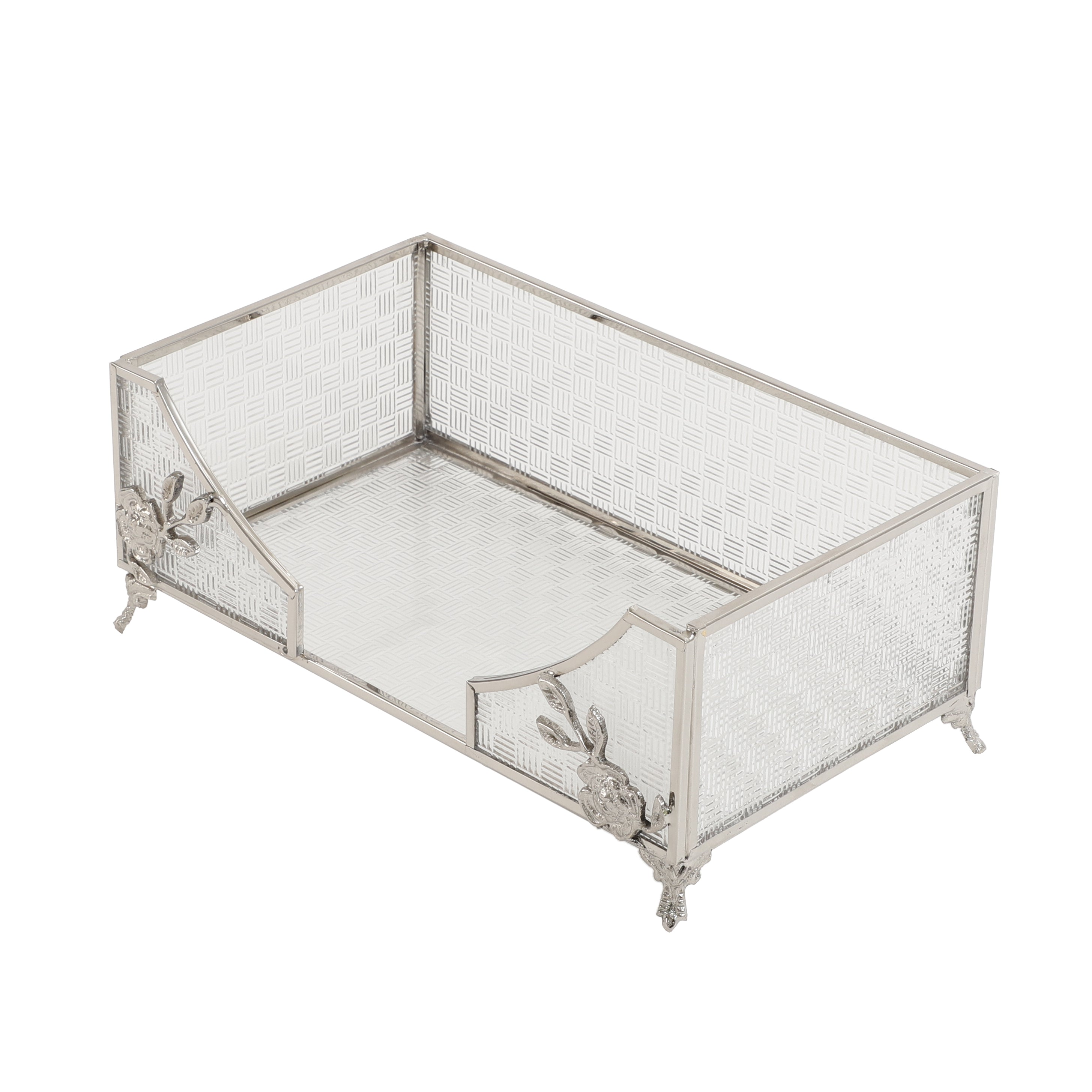 Citri Open Napkin Box & Storage Tray in Silver - OUCHCART