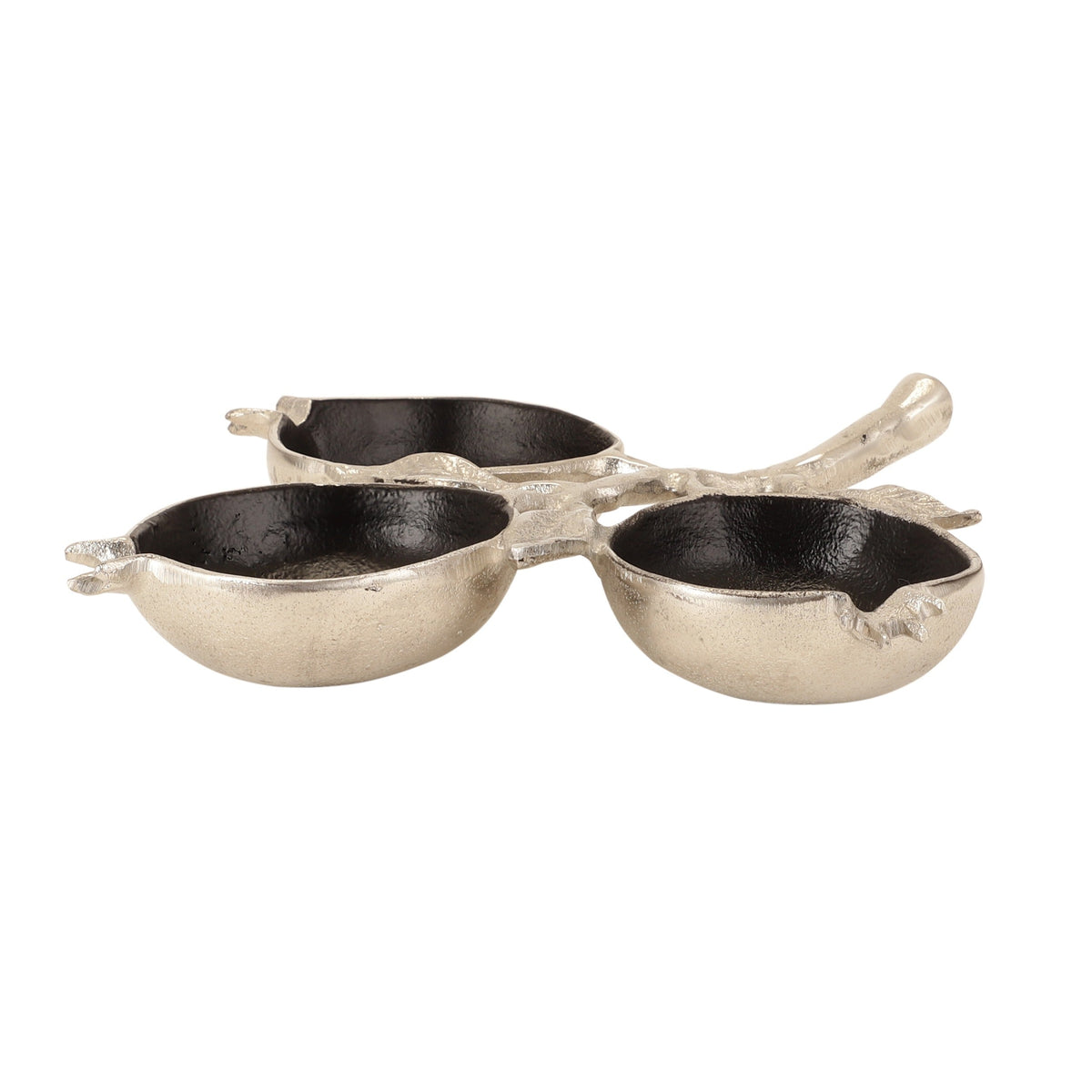 Pomegranate Metal three Leaf Platter in Silver Black M.M.I. OVERSEAS