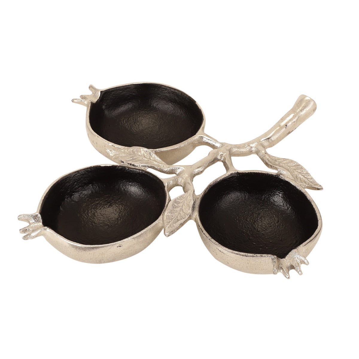 Pomegranate Metal three Leaf Platter in Silver Black M.M.I. OVERSEAS