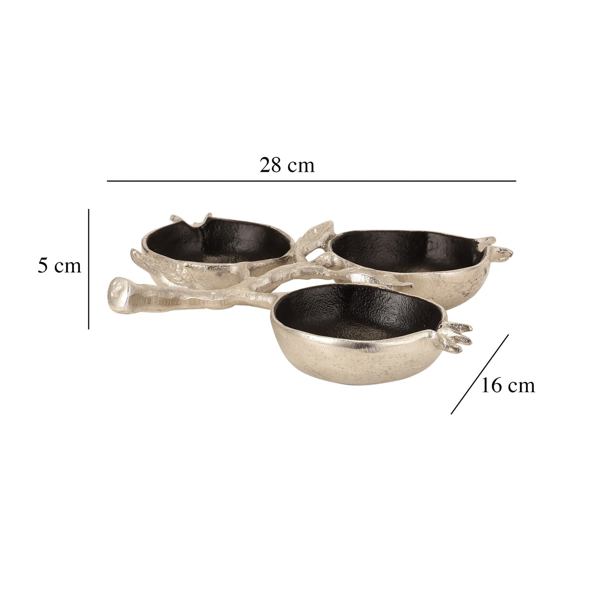 Pomegranate Metal three Leaf Platter in Silver Black M.M.I. OVERSEAS
