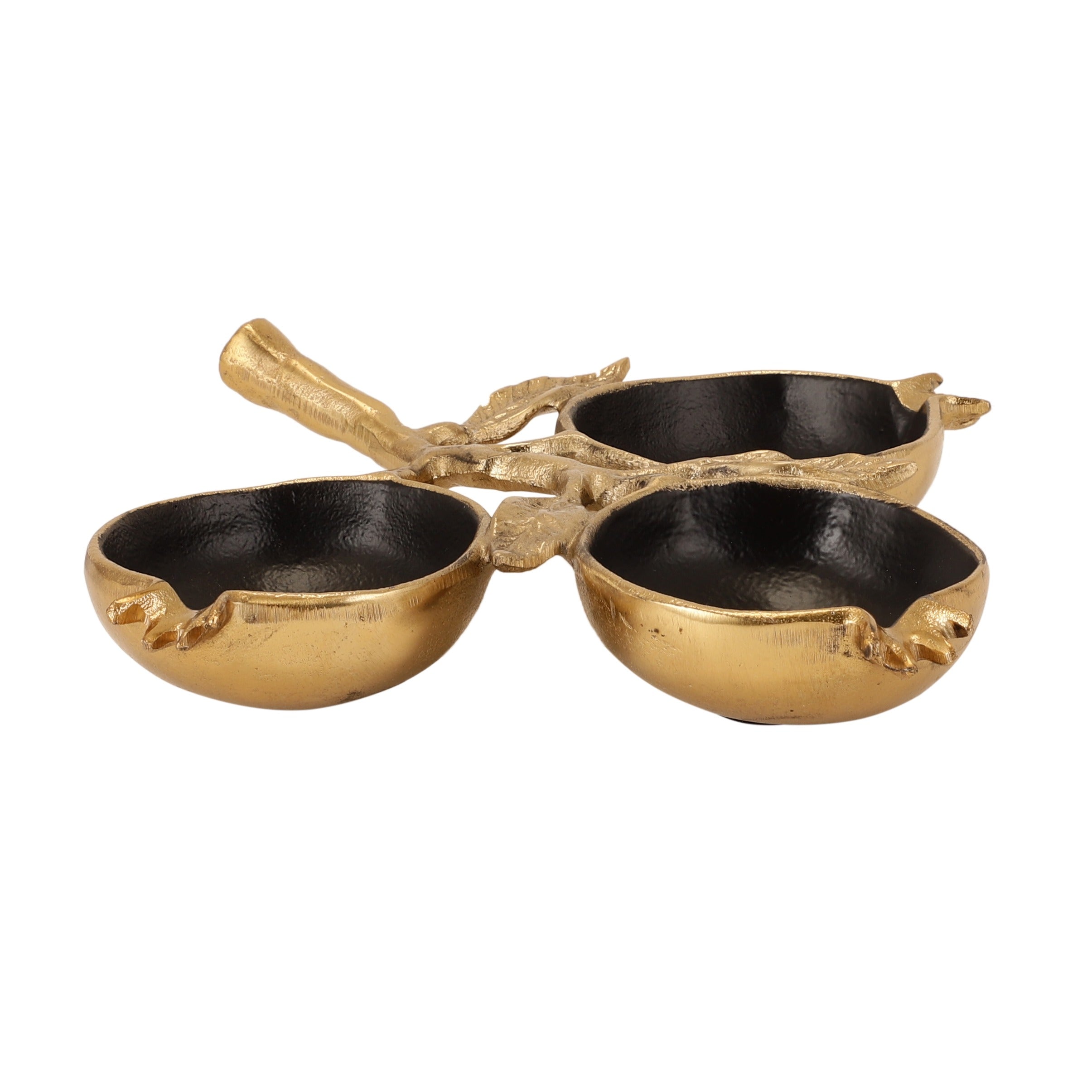 Pomegranate Metal Leaf Platter in Gold Black M.M.I. OVERSEAS