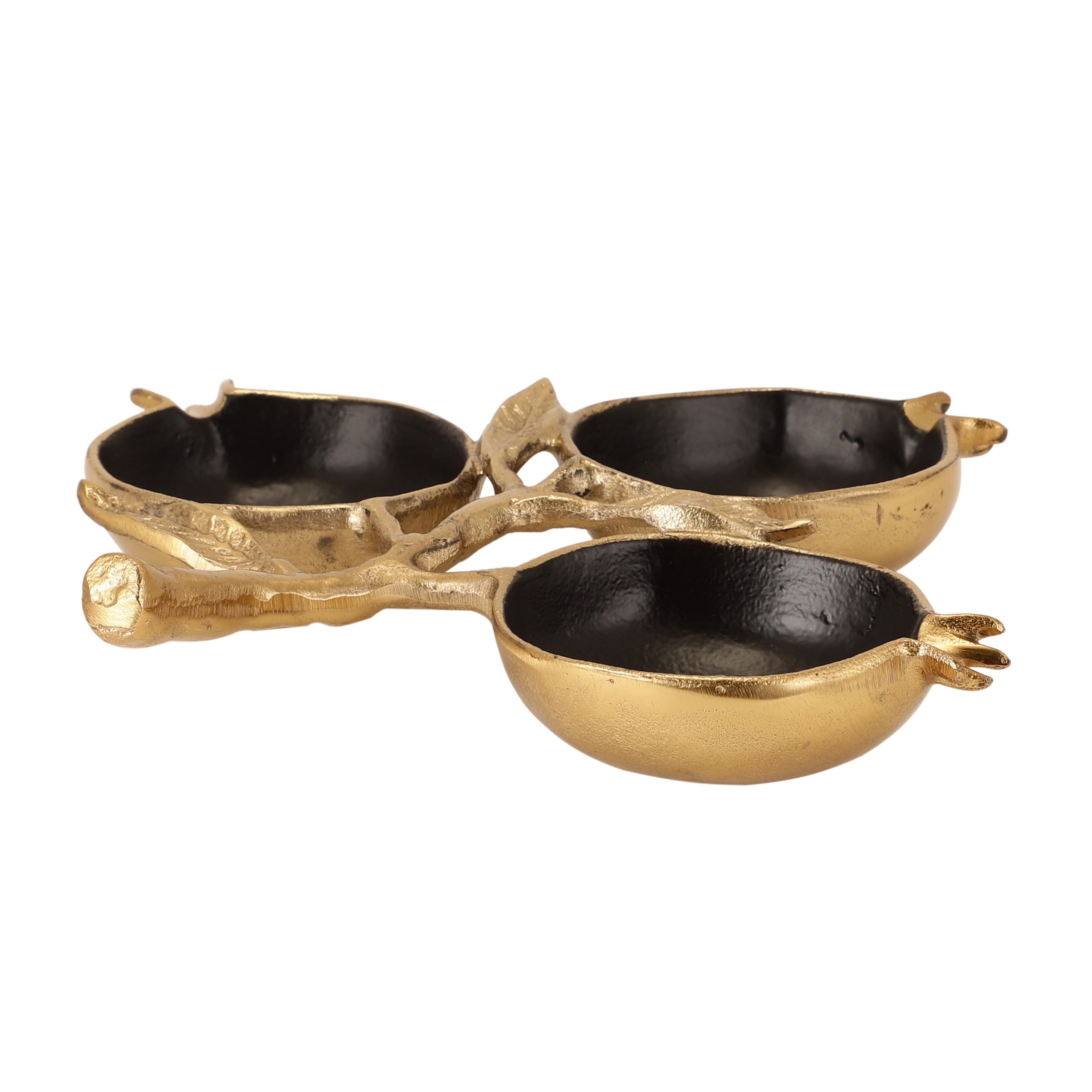 Pomegranate Metal Leaf Platter in Gold Black M.M.I. OVERSEAS