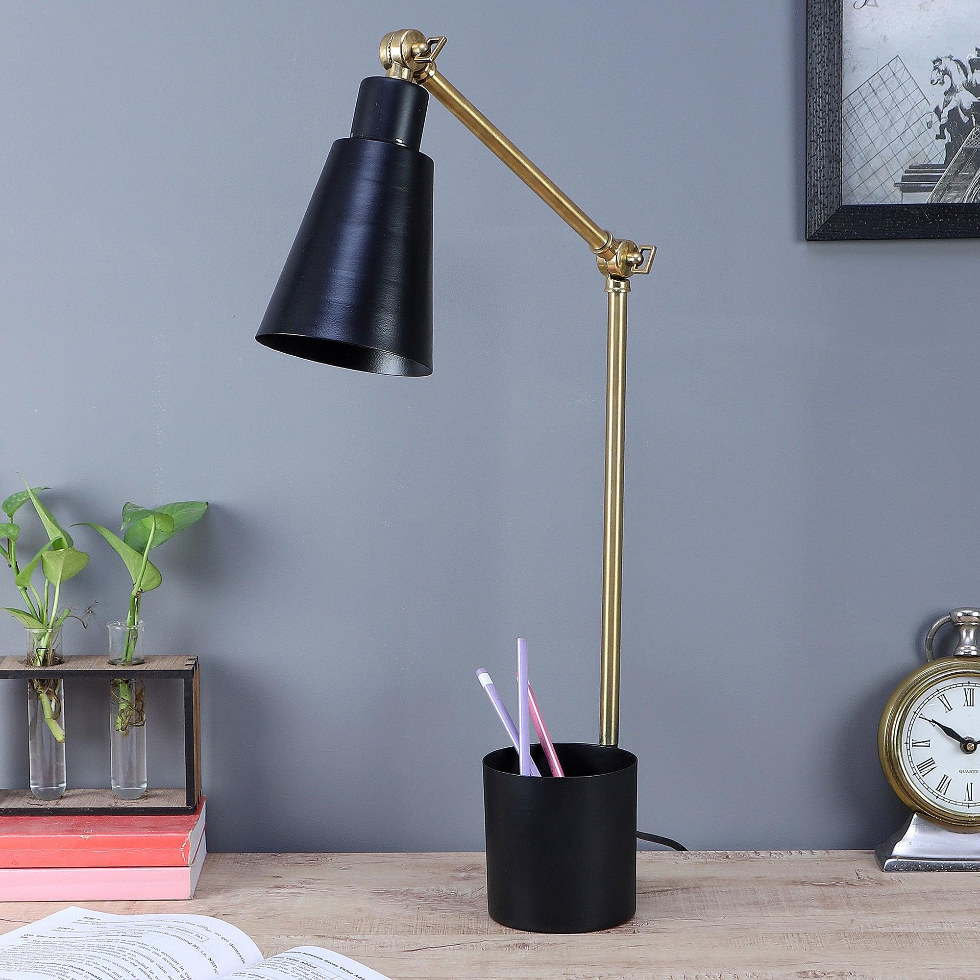 Modern Nordic Wood & Metal Study Lamp With Black Base By Ss Lightings - Ouch Cart