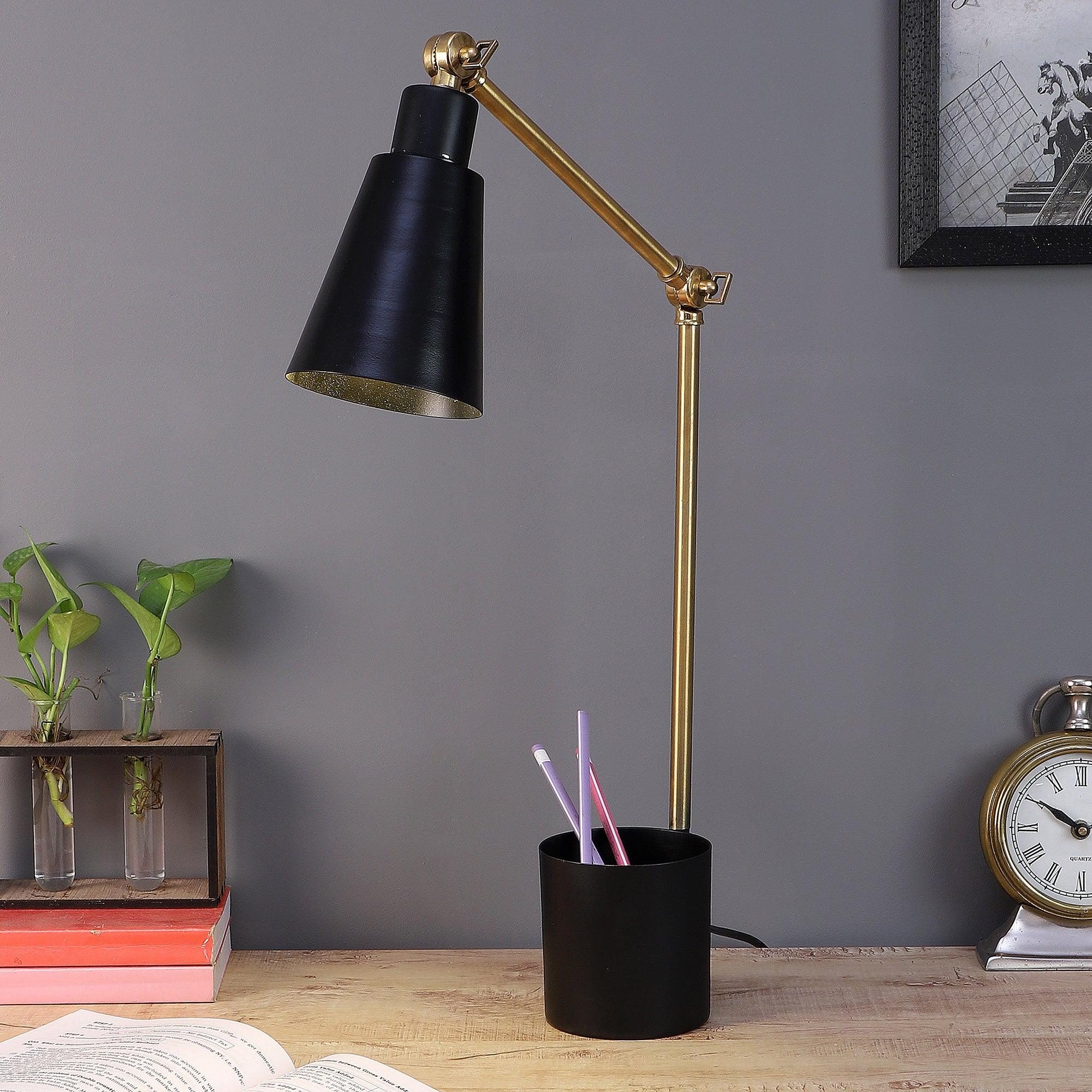Modern Nordic Wood & Metal Study Lamp With Black Base By Ss Lightings - Ouch Cart