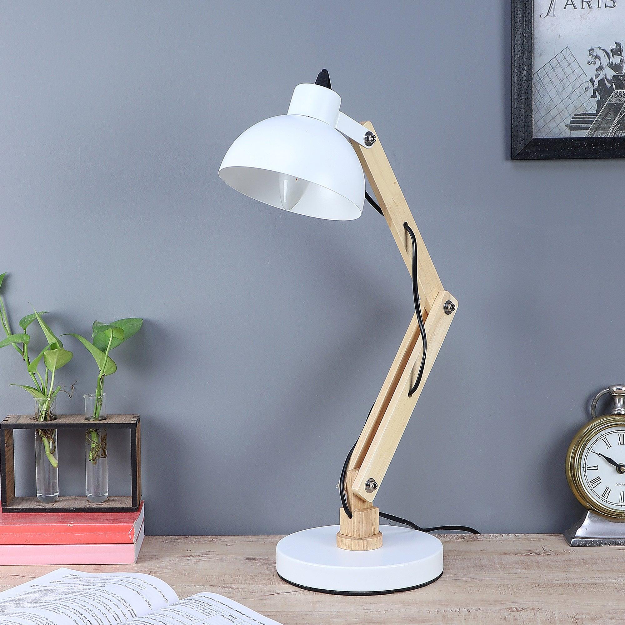 Modern White Study Lamp With Metal Base By SS Lightings - Ouch Cart