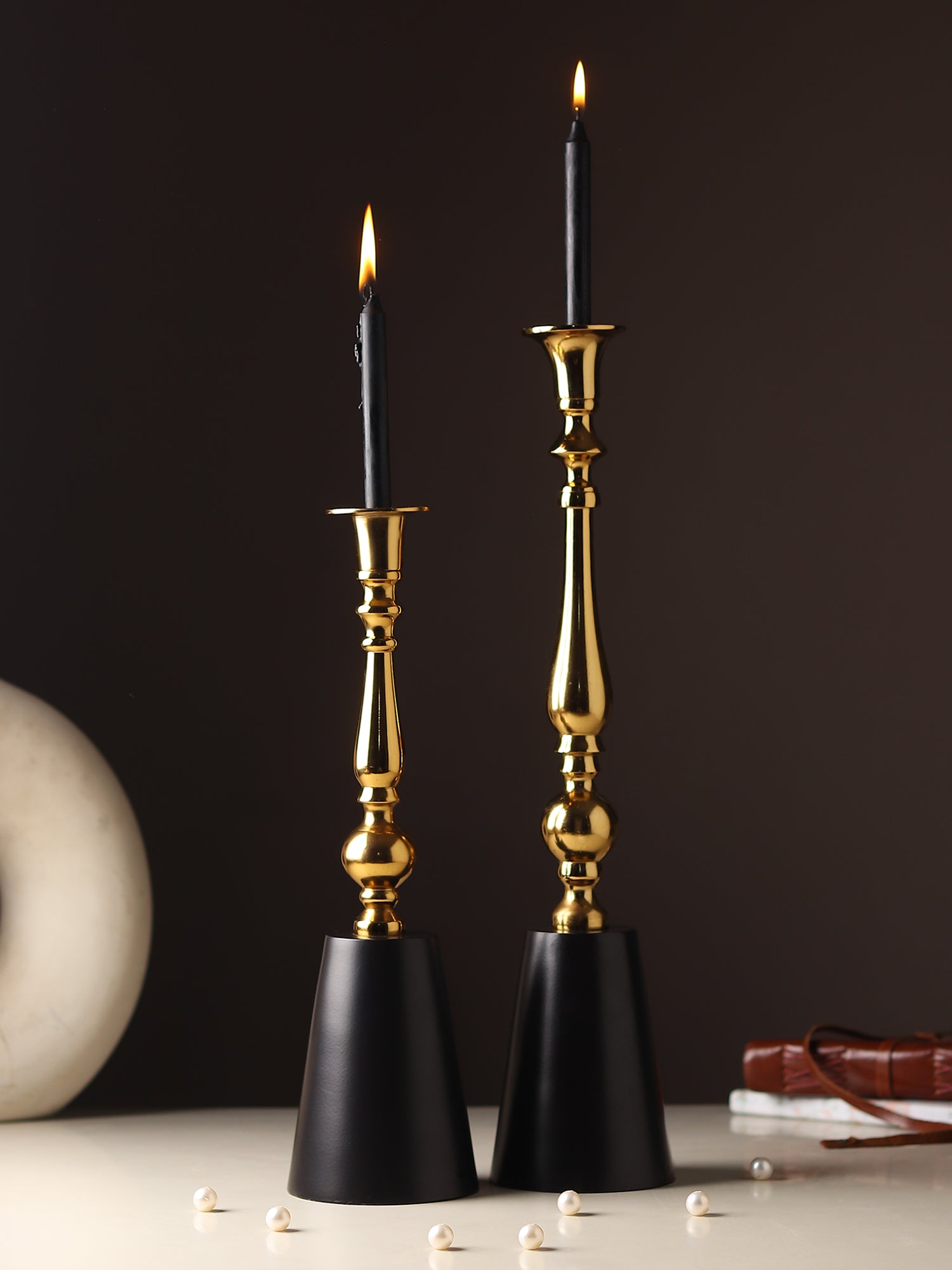 The Valora Candle Holders Gold Black Set - OUCHCART | Candle holder