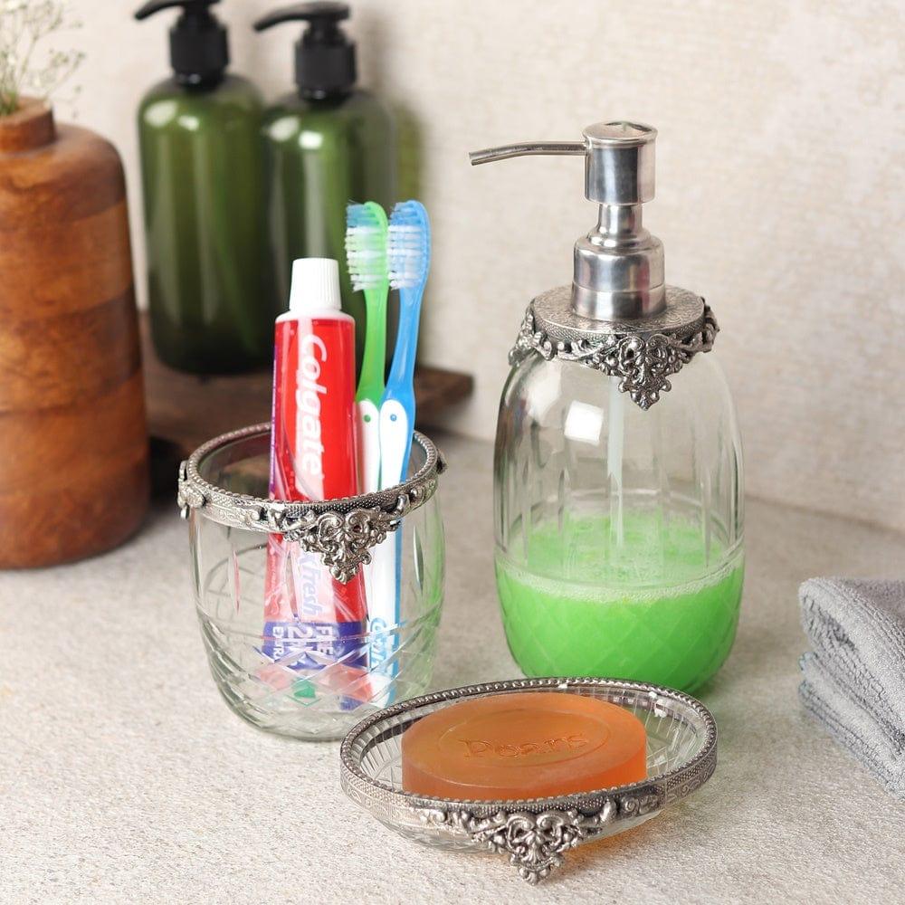 Regal Brass Accents Bathroom Set in Antique Silver Finish - Ouch Cart