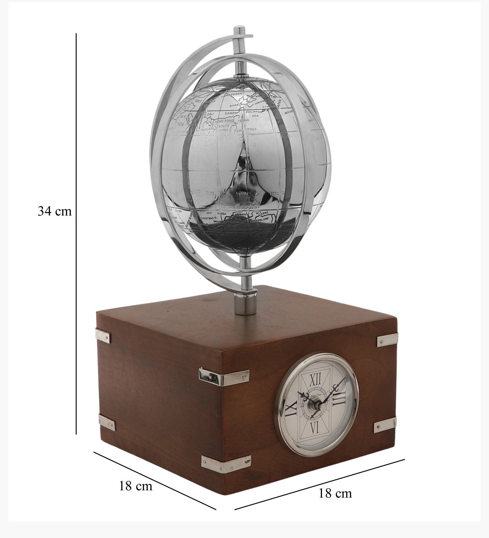 Atlasphere Silver Table Clock M.M.I. OVERSEAS
