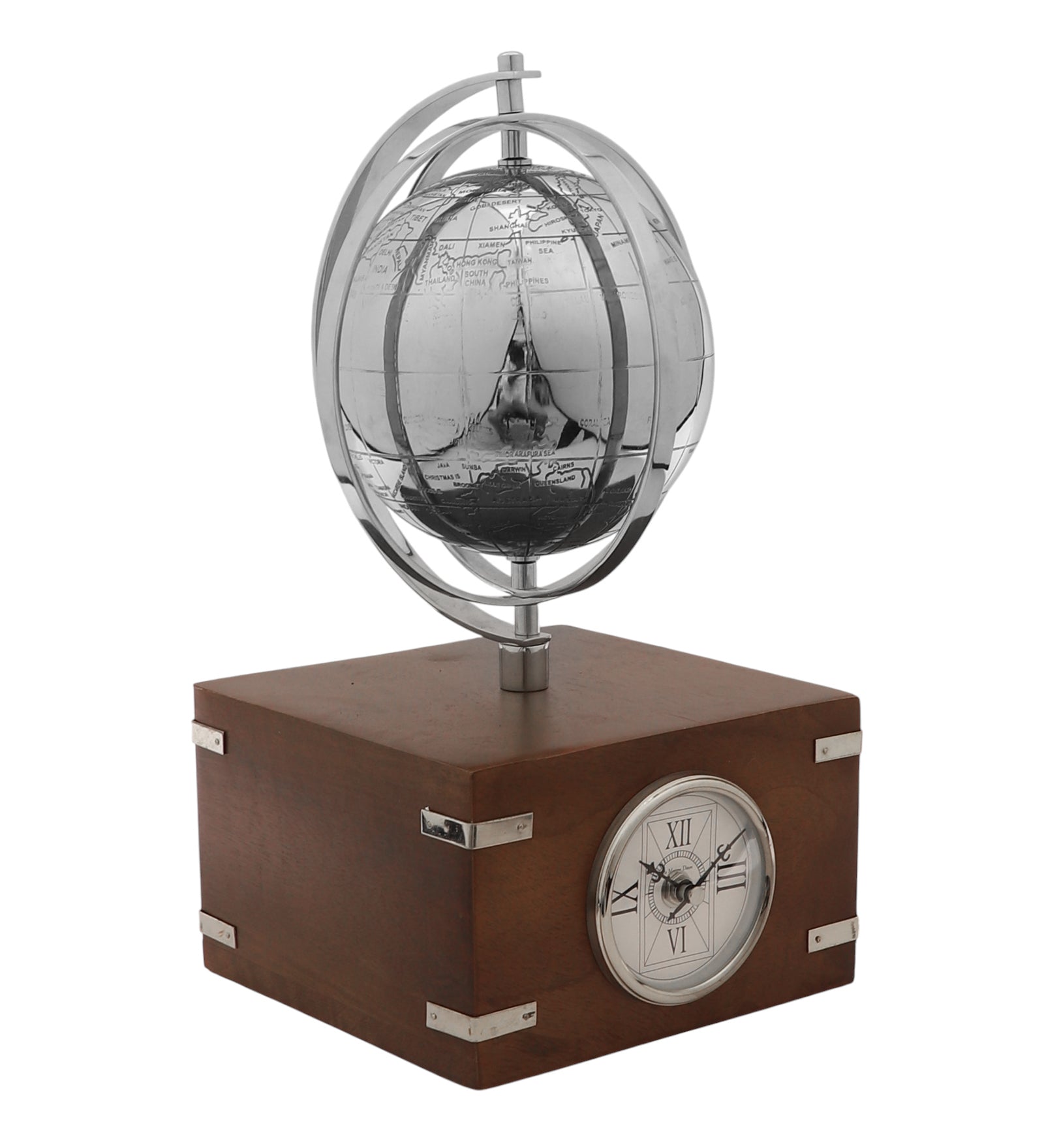 Atlasphere Silver Table Clock M.M.I. OVERSEAS