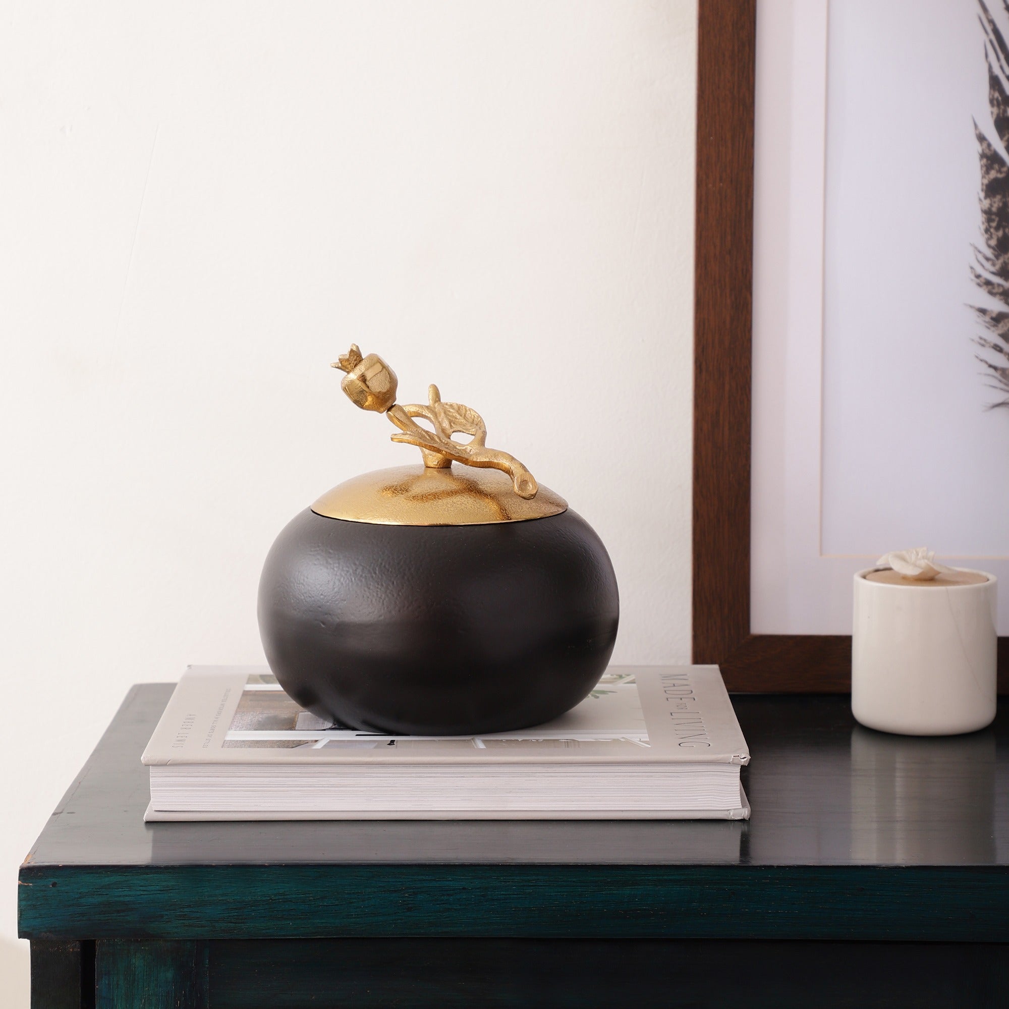Pomegranate Metal Trinket Box in Gold Black M.M.I. OVERSEAS