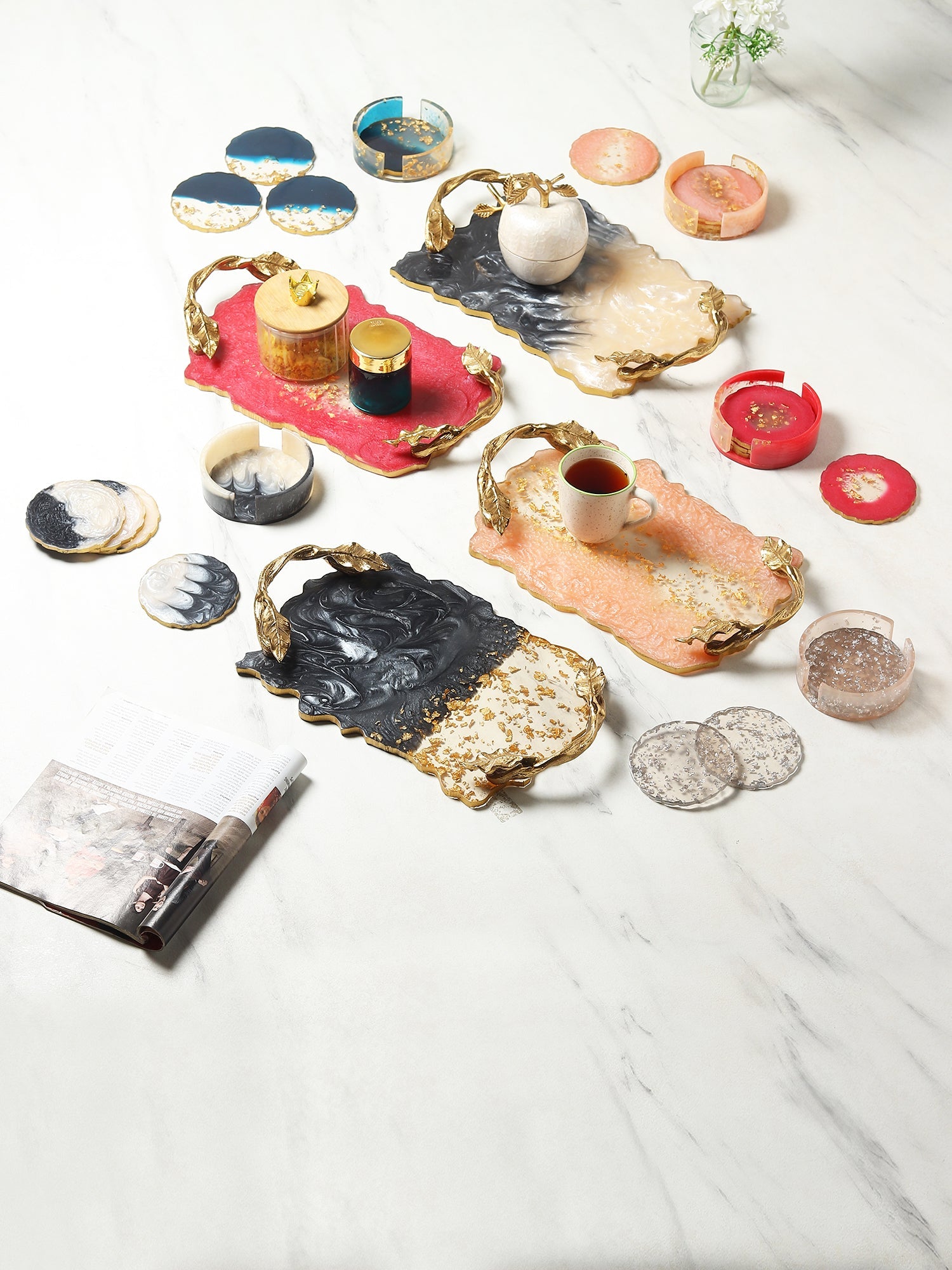 Silver Petal Coaster Set M.M.I. OVERSEAS