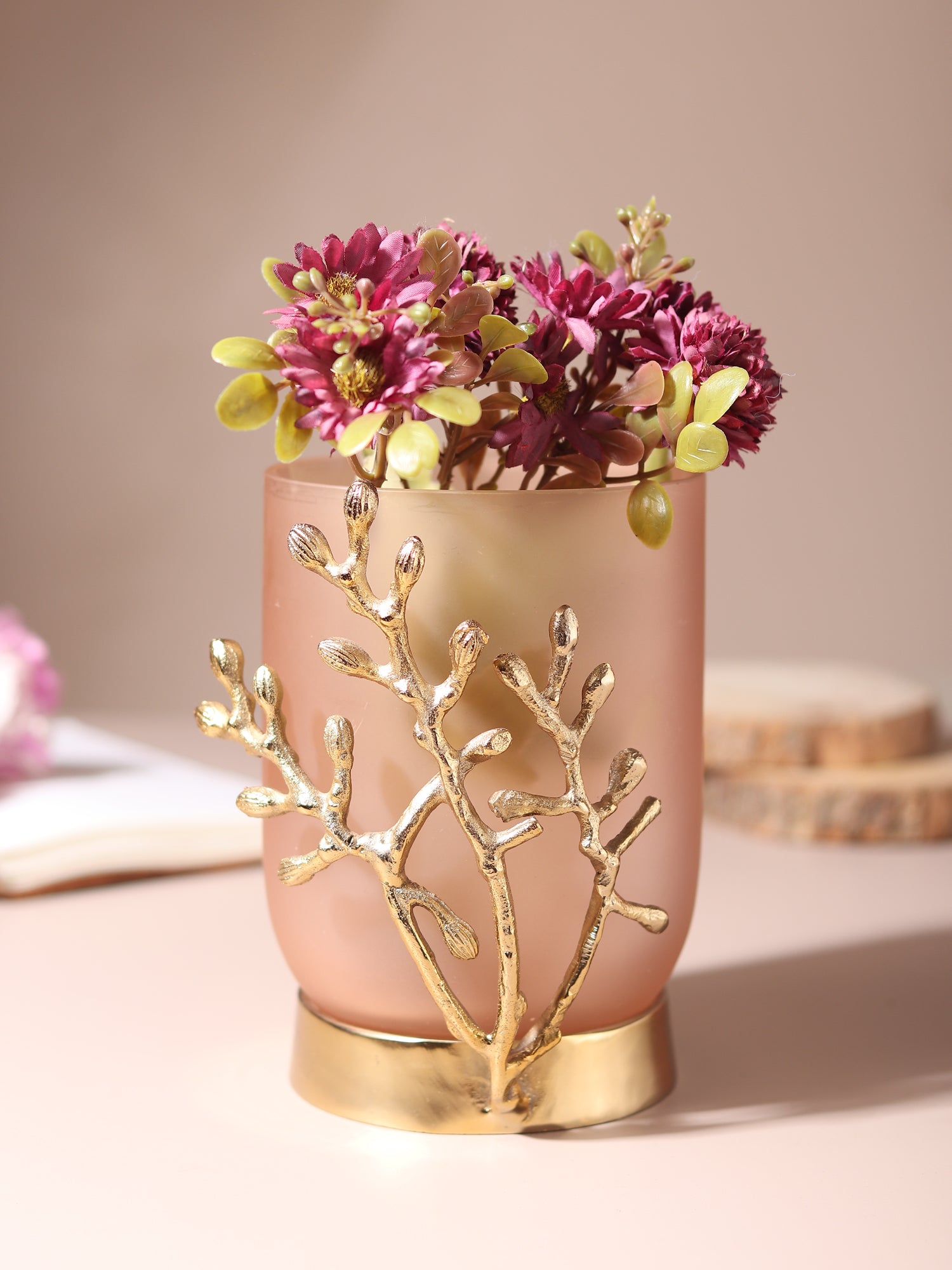 VinLux Glass Vase and Candle Holder in Peach & Gold - OUCHCART