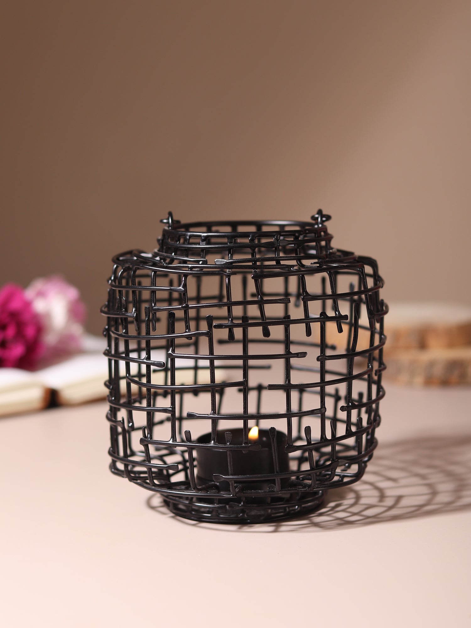 Basketweave Black Tea Light Holder M.M.I. OVERSEAS