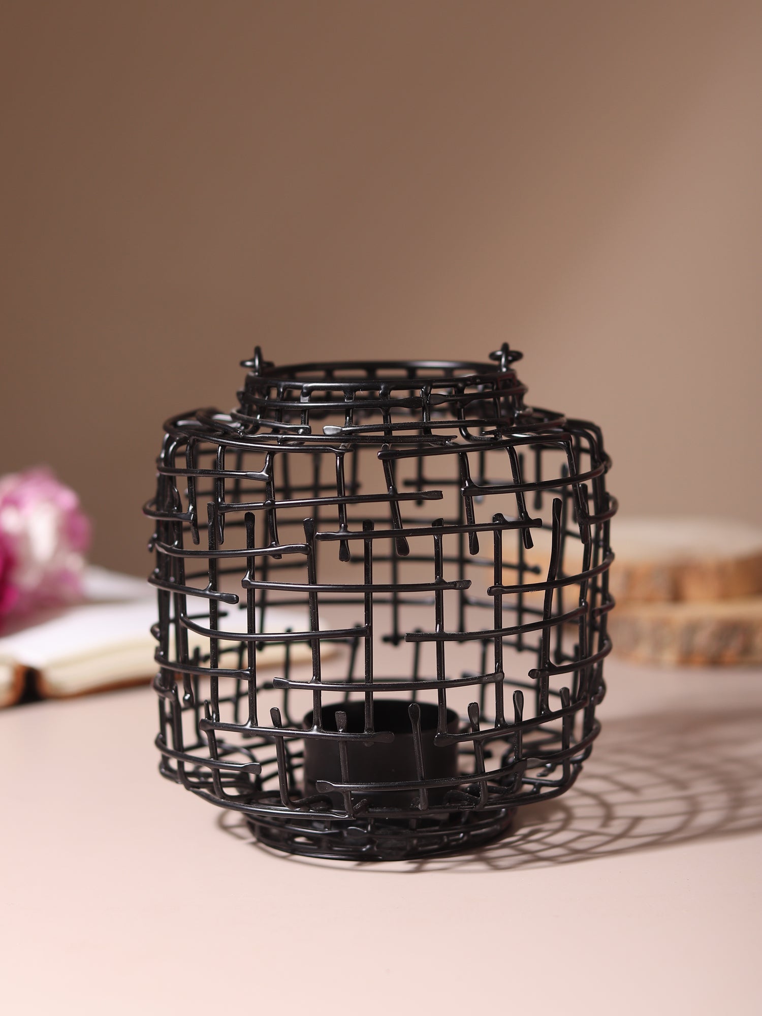 Basketweave Black Tea Light Holder M.M.I. OVERSEAS