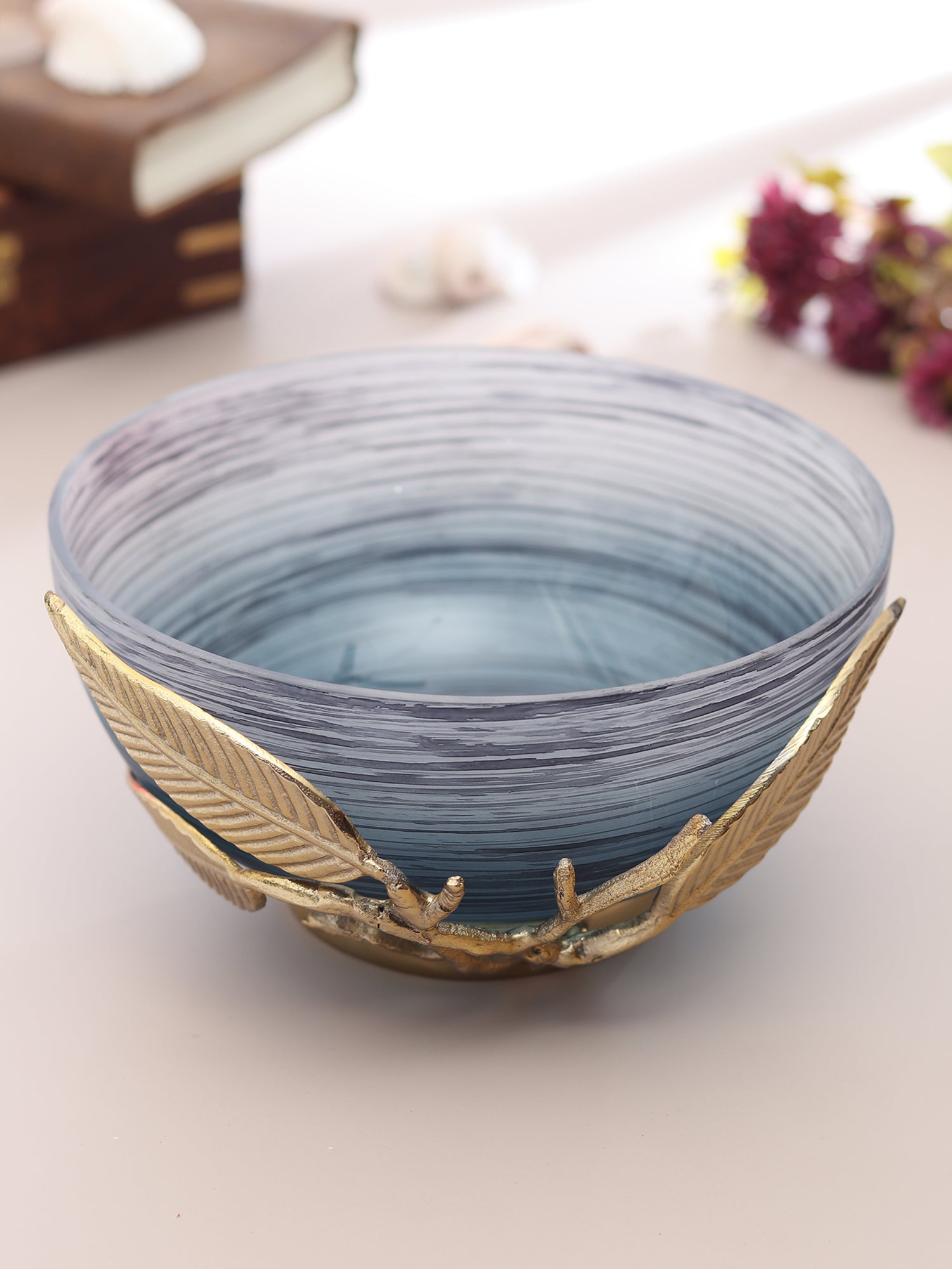 Enchanted Vine Glass Bowl in Wavy Grey and Gold - OUCHCART