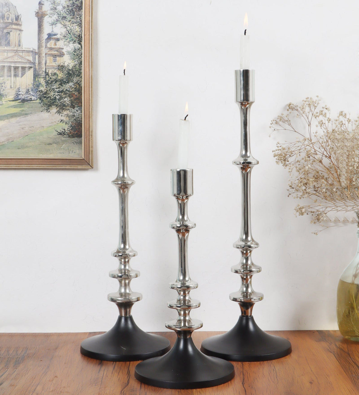 Aristea Silver Candle Holder Large M.M.I. OVERSEAS