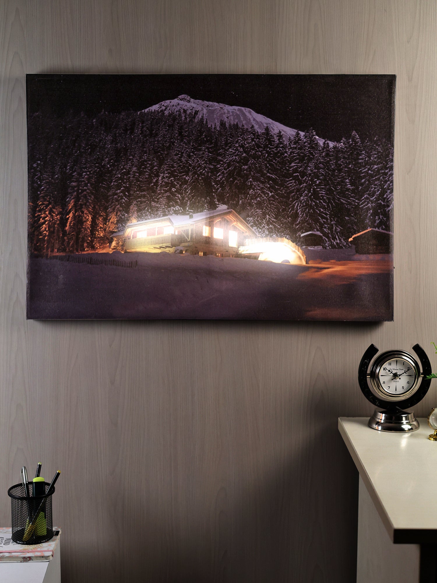 Golden Retreat – Illuminated Cabin Wall Art