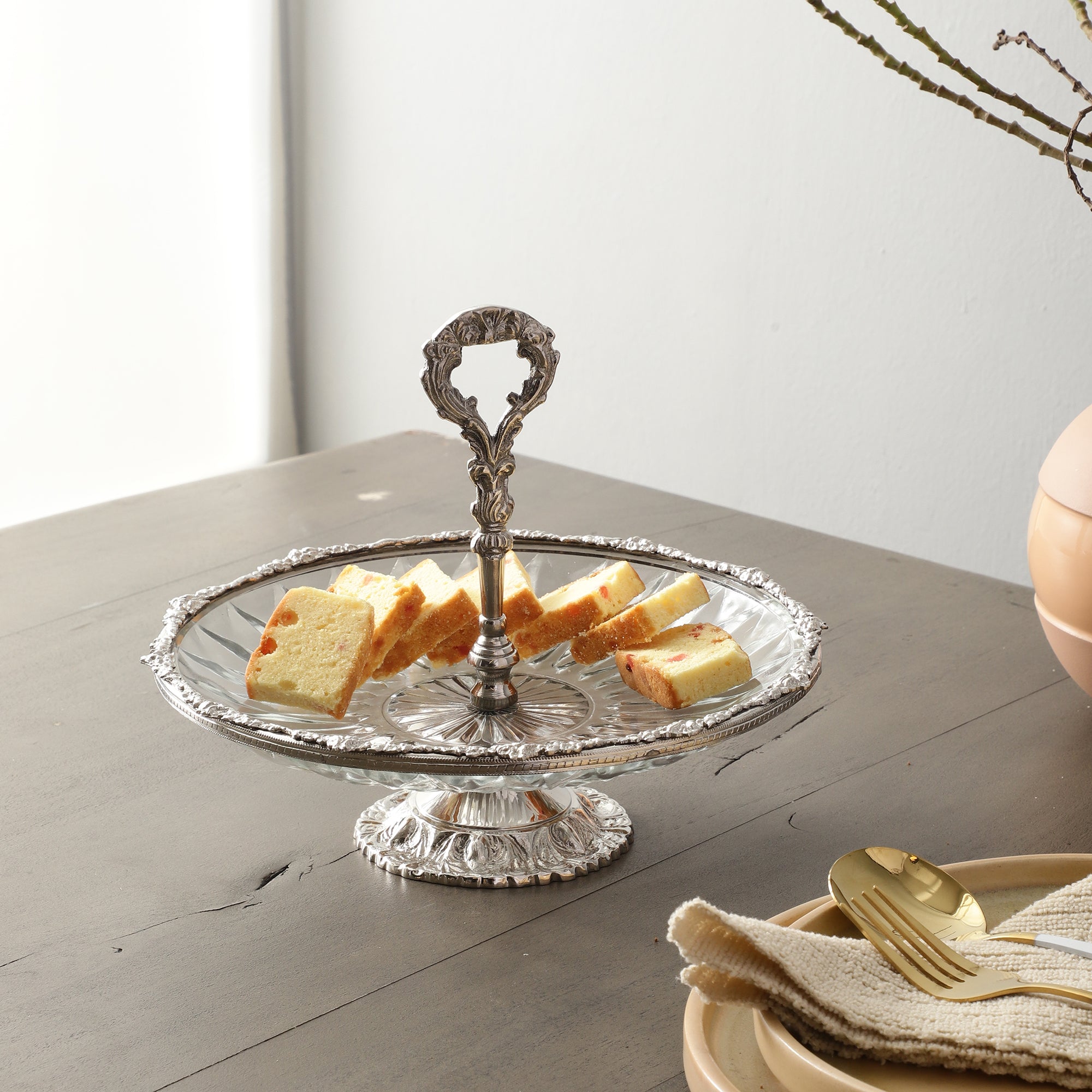 Spearhead Crystal Cake Stand in Silver M.M.I. OVERSEAS