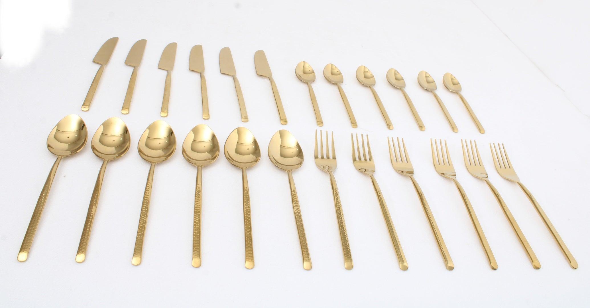 Artisan Dot Hammered Gold Cutlery Set of 24 - Ouch Cart