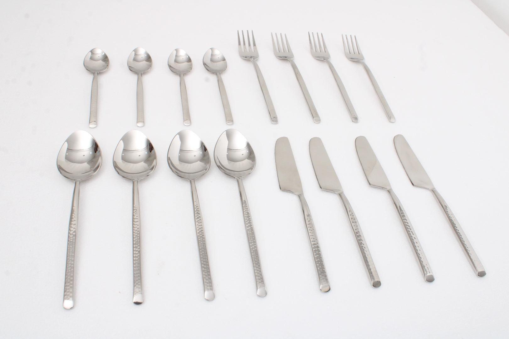 Artisan Dot Hammered Silver Cutlery Set of 16 - Ouch Cart