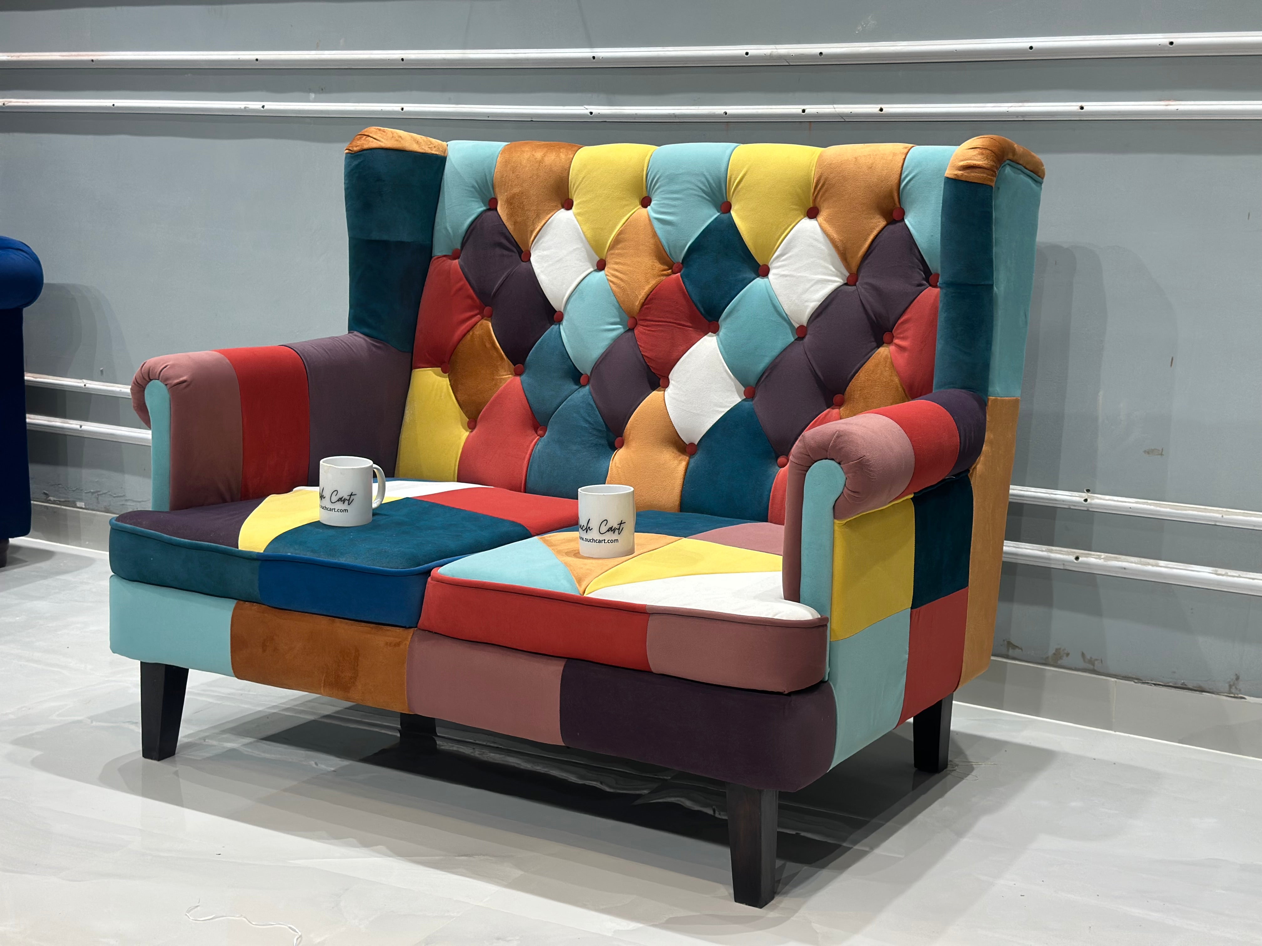 Velvet 2 Seater Sofa in Multi Colour Ouch Cart