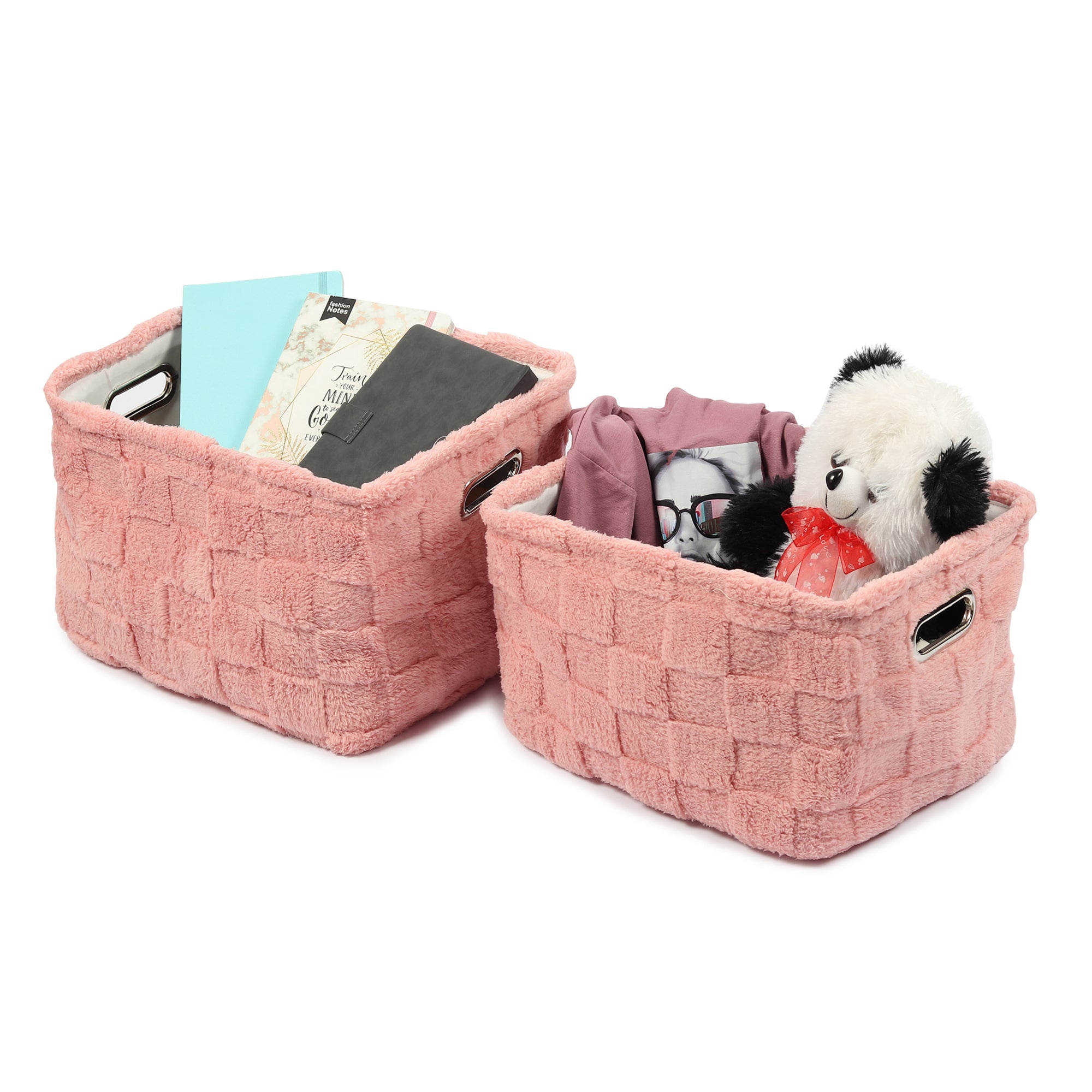 Soft Grid Plush Storage Basket Blush Pink Set of 2 - OUCHCART | Storage bag