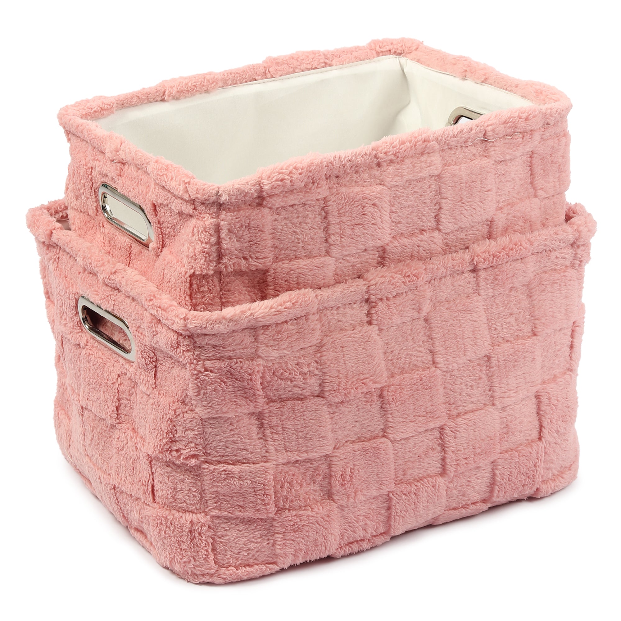 Soft Grid Plush Storage Basket Blush Pink Set of 2