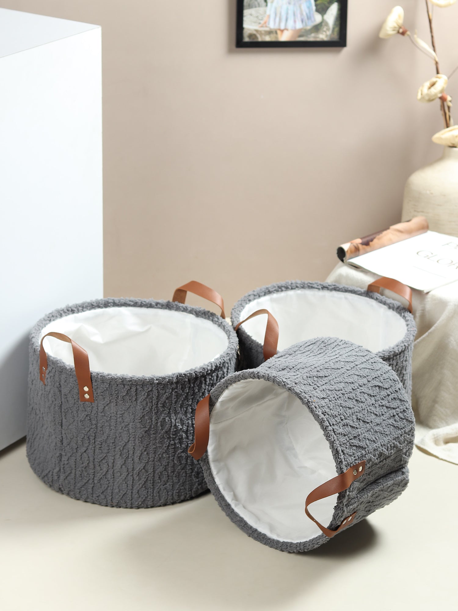 Leni Ash Grey Basket set of 3- Ouchcart| Storage basket