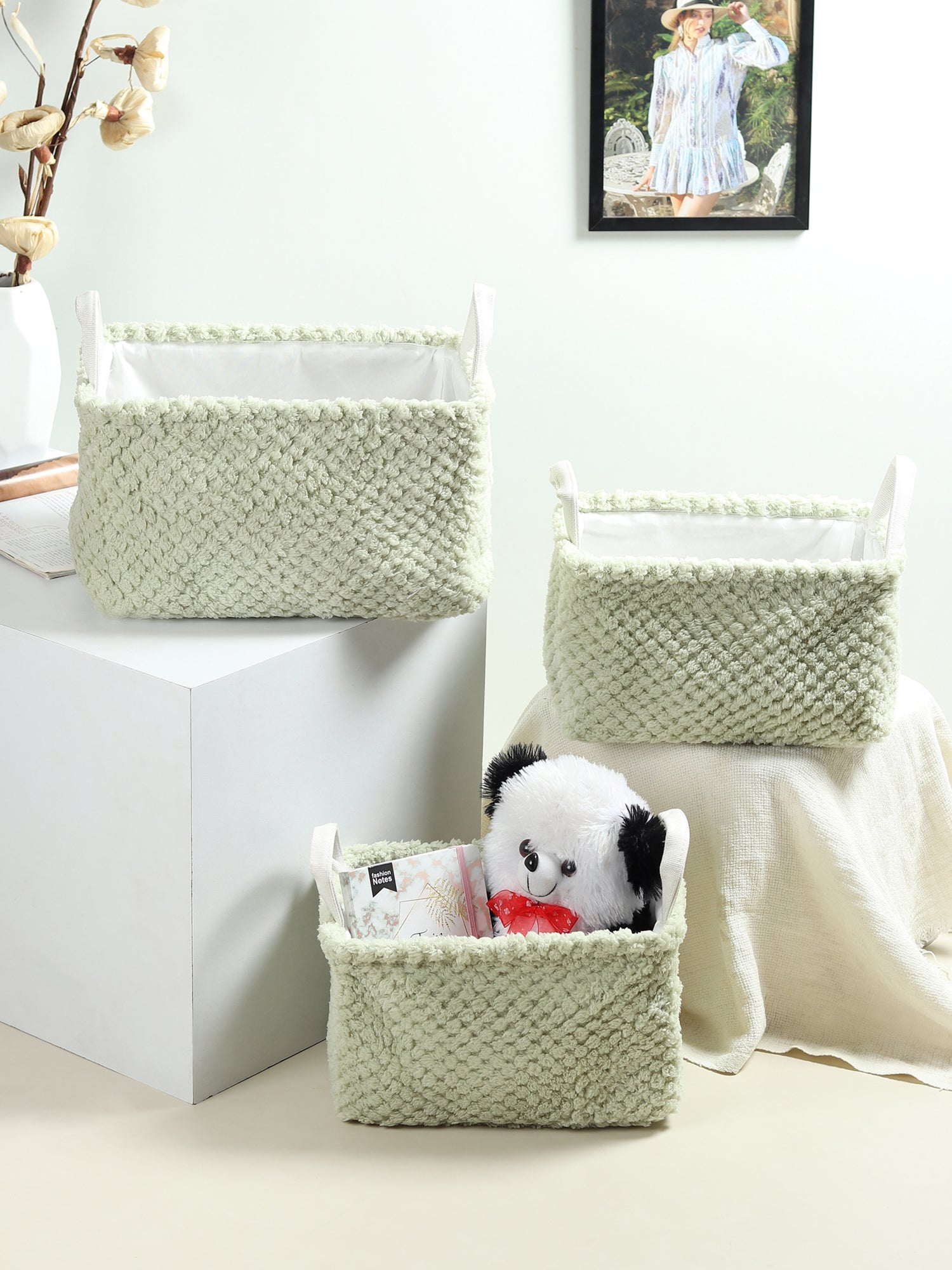 Warm Whirl mint green Basket set of 3 - OUCHCART |Storage basket
