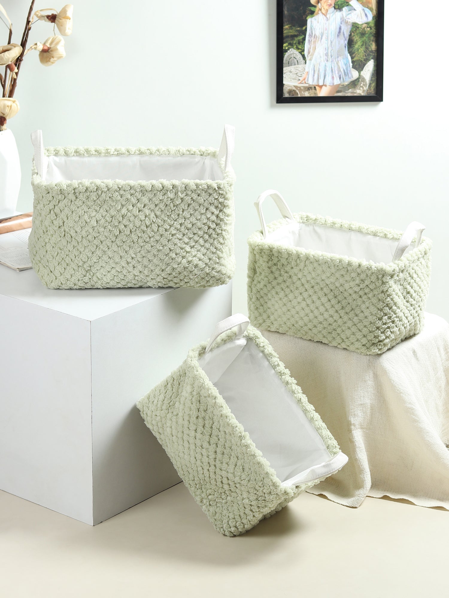 Warm Whirl mint green Basket set of 3 - OUCHCART |Storage basket