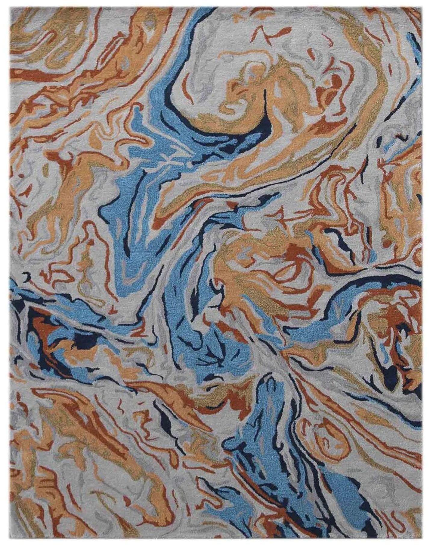 Orange Wool & Viscose Dream Scape 5x8 Feet Hand-Tufted Carpet - Rug - Ouch Cart