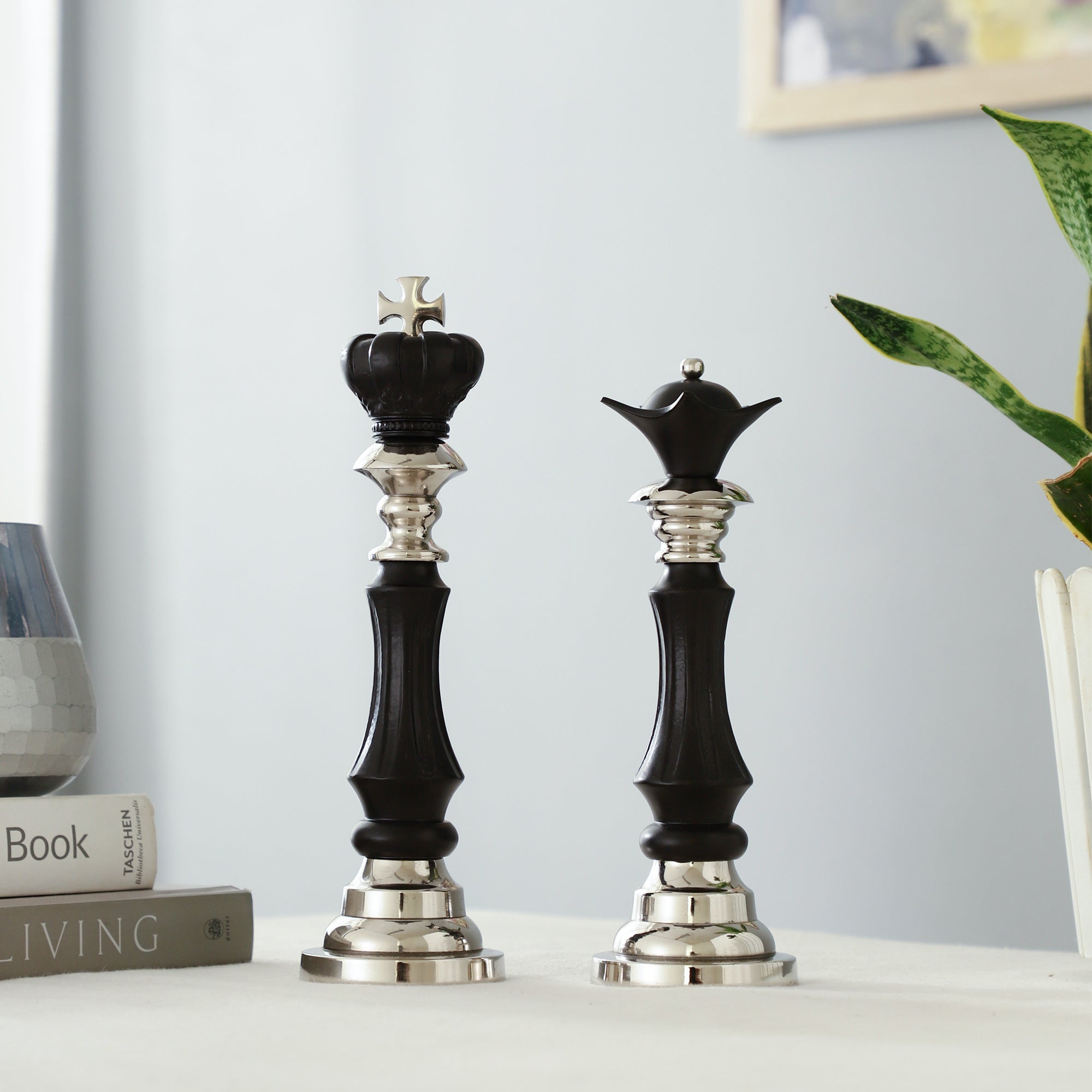 Victoris Silver Black Set of King and Queen Chess - OUCHCART Chess