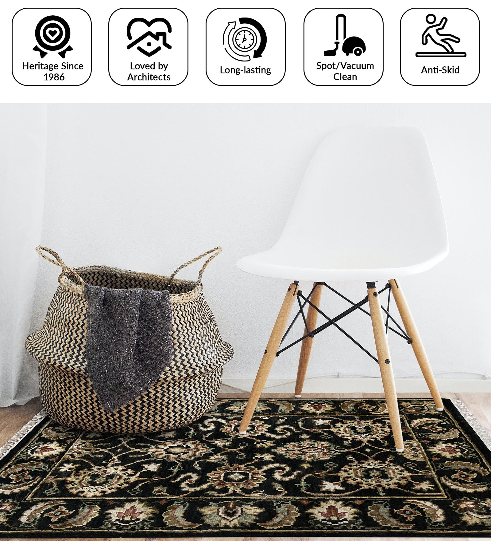 Luxor Classic Pattern Hand Knotted Rectangle Anti-Skid Designer Carpet, Prayer Rug For Office Cabins, Small Living Spaces - 4'X6'