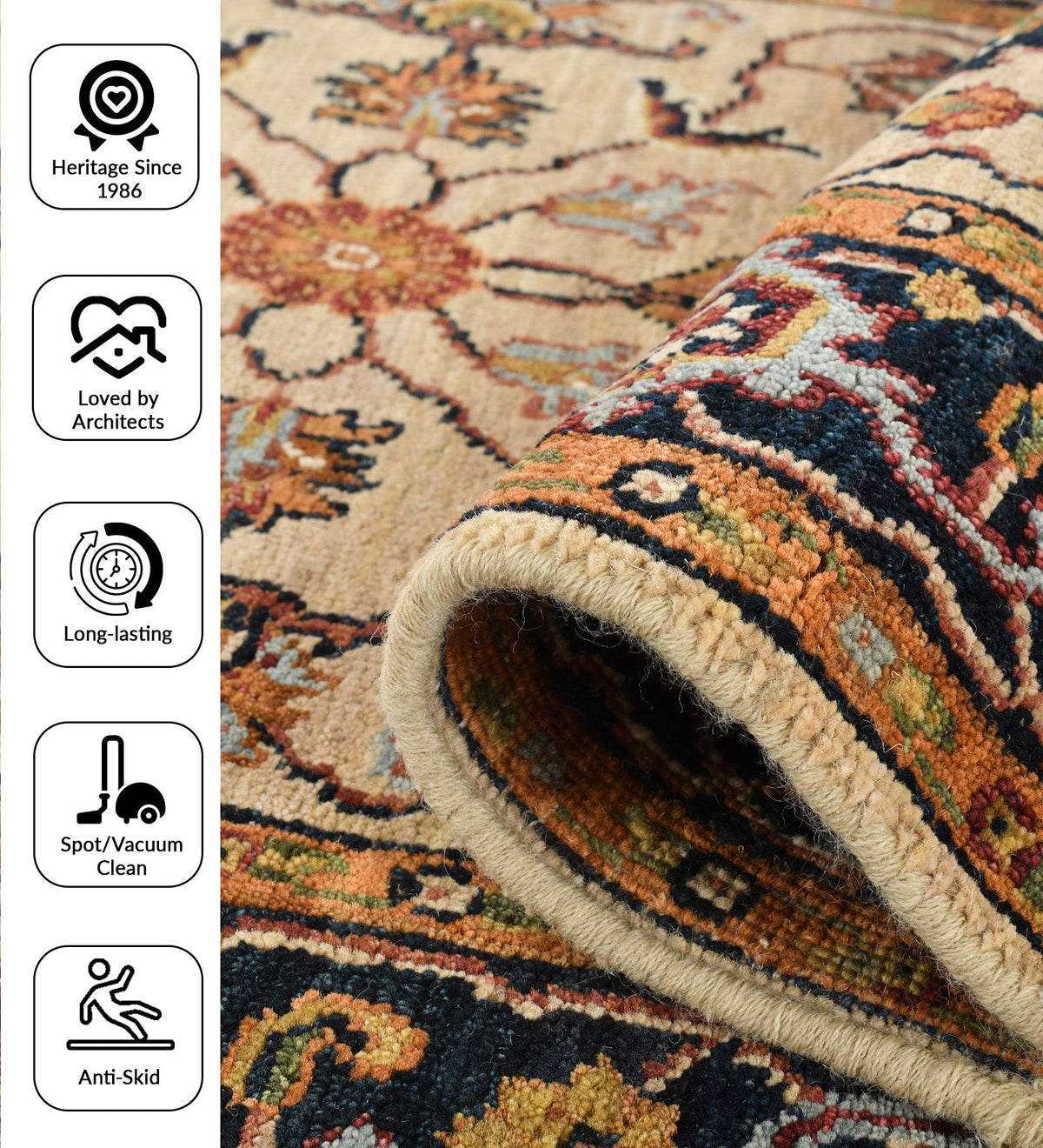 Heritage Classic Pattern Hand Knotted Rectangle Anti-Skid Designer Carpet, Prayer Rug For Office Cabins, Small Living Spaces - 2.6"X12' Saraswati Global