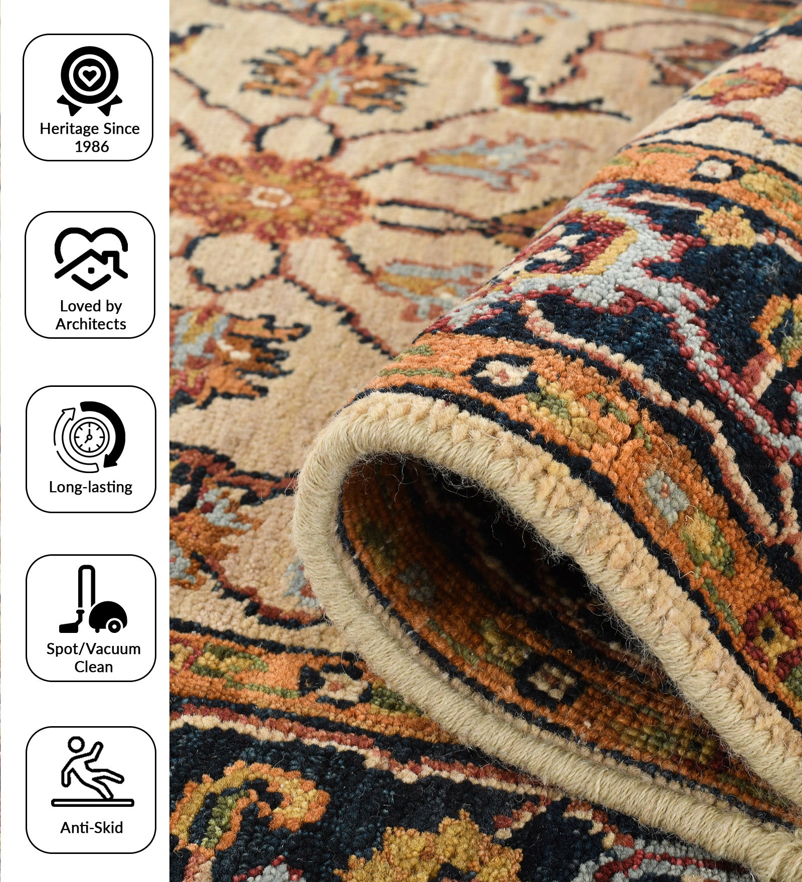 Heritage Classic Pattern Hand Knotted Rectangle Anti-Skid Designer Carpet, Prayer Rug For Office Cabins, Small Living Spaces - 2.6"X12'