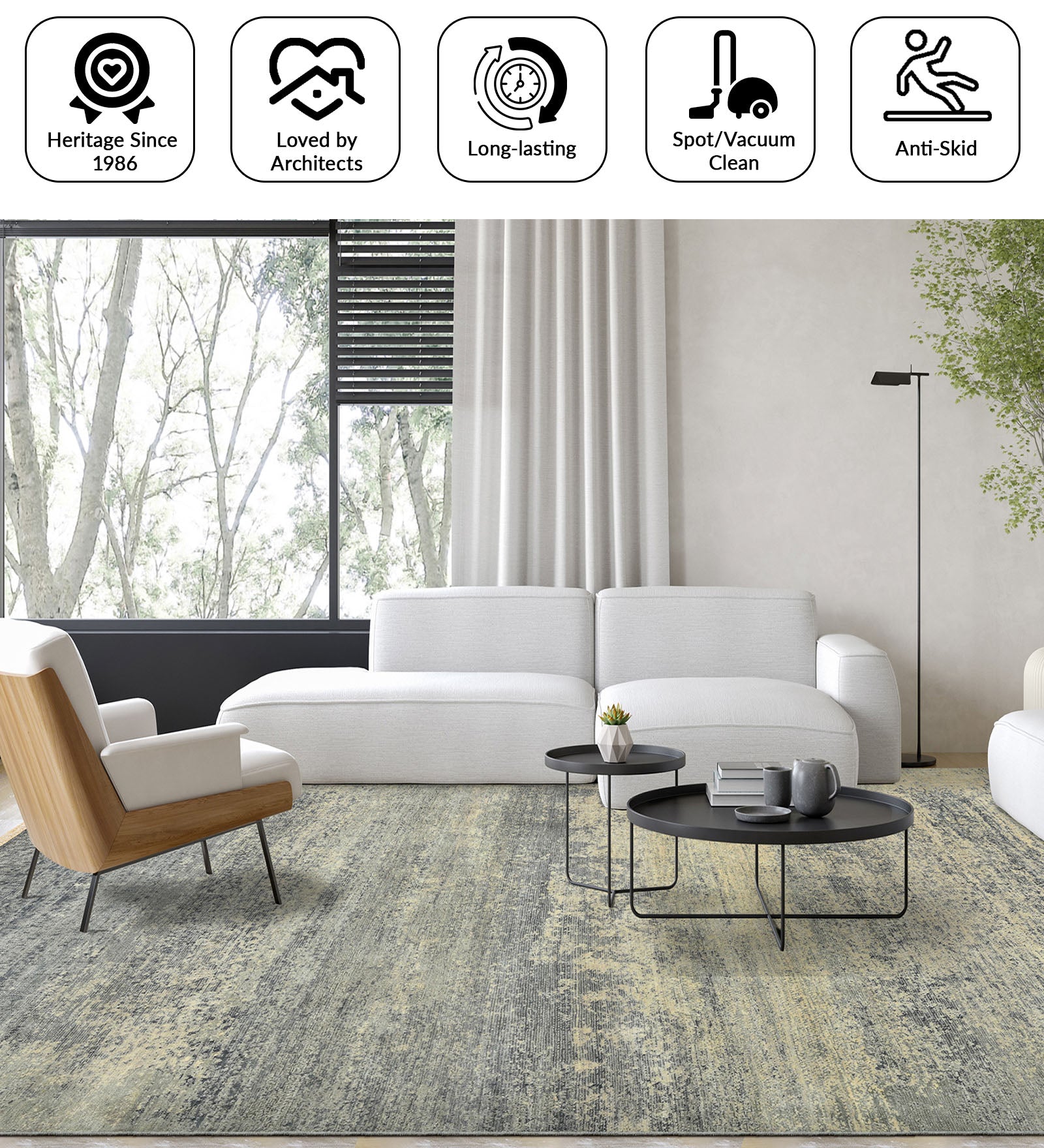 Dazzle Modern Pattern Hand Knotted Rectangle Anti-Skid Designer Carpet, Prayer Rug For Office Cabins, Small Living Spaces - 4'x6'